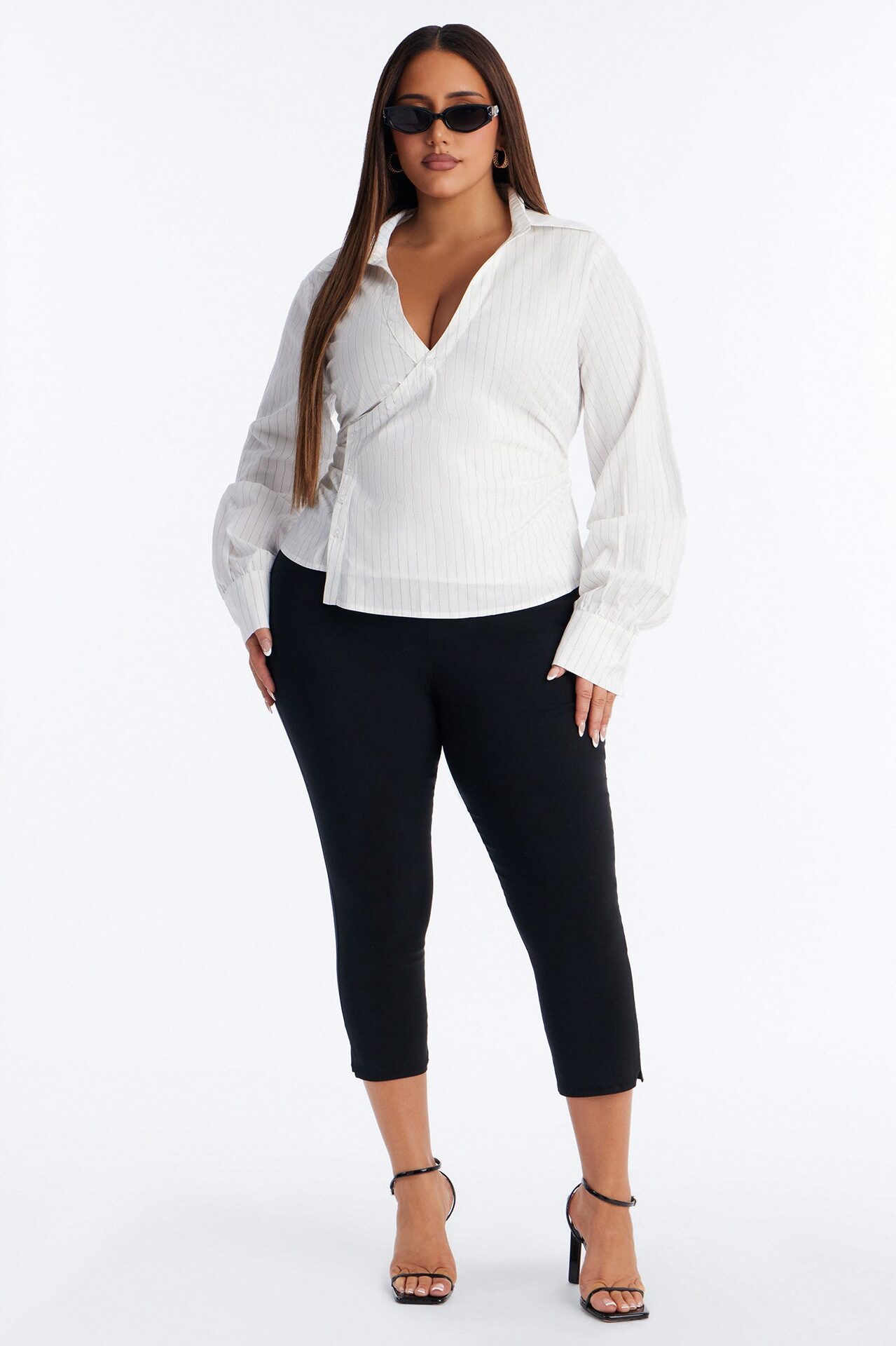 Melissa Asymmetrical Pinstripe Poplin Shirt - White/combo