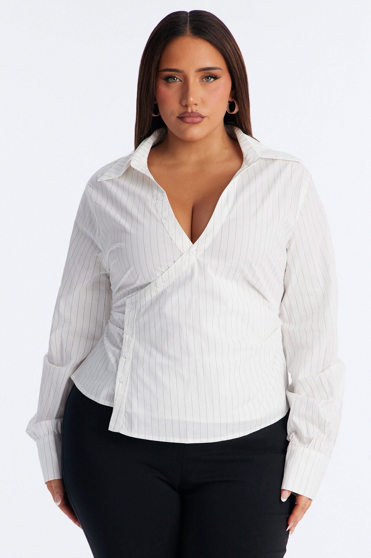 Melissa Asymmetrical Pinstripe Poplin Shirt - White/combo