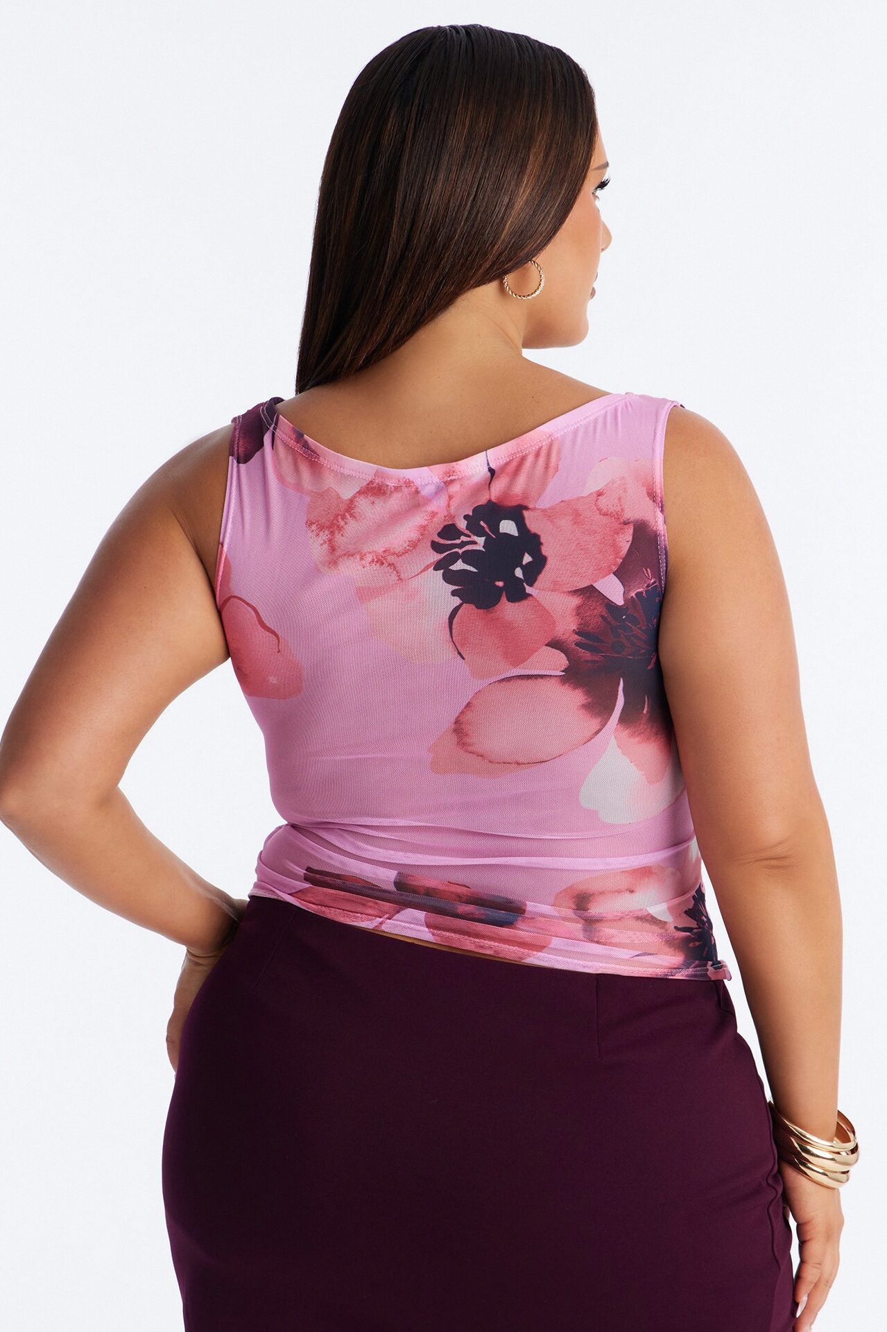Elise Floral Mesh Ruched Off Shoulder Top - Pink/combo