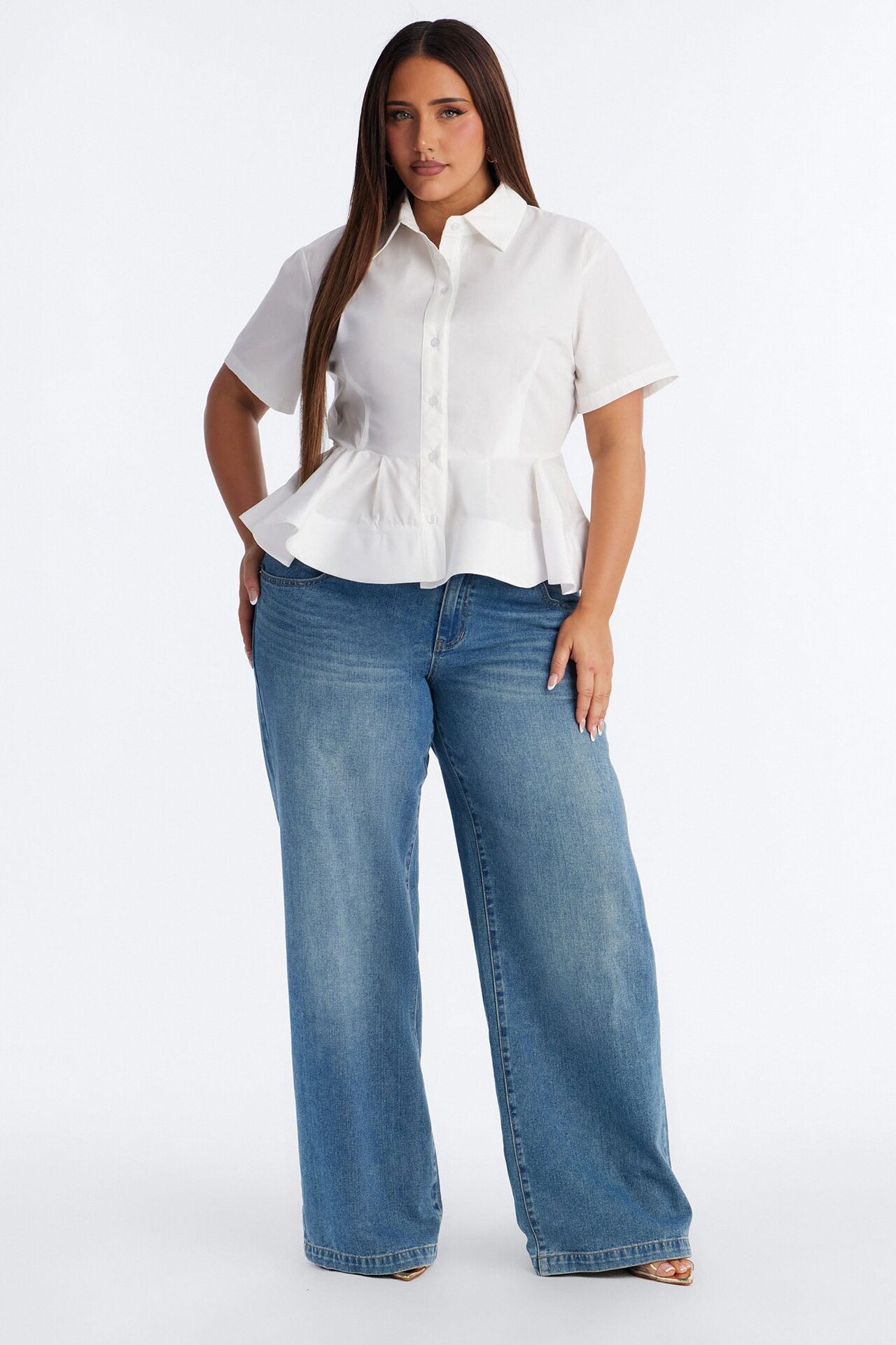 Classic Essentials Peplum Poplin Shirt - White