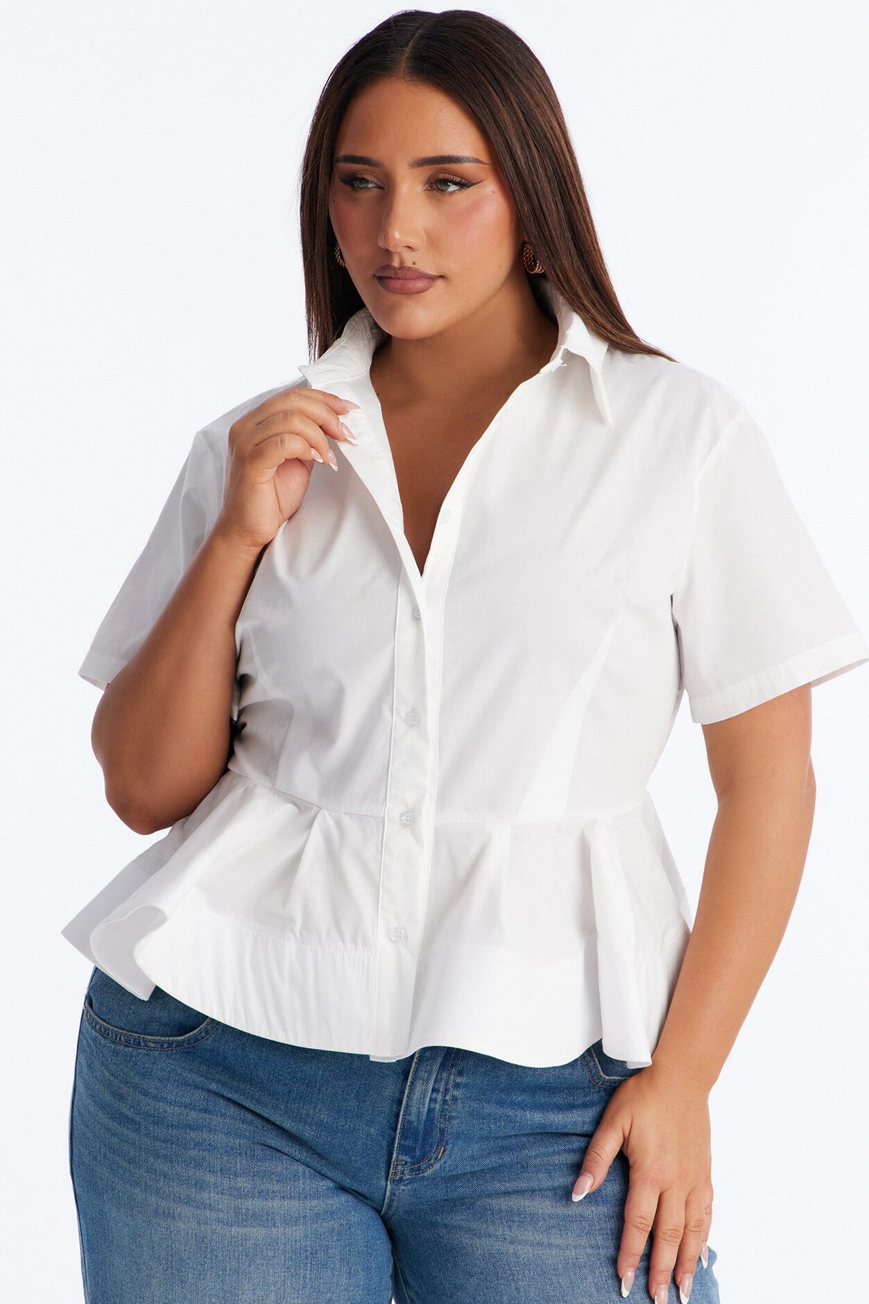 Classic Essentials Peplum Poplin Shirt - White