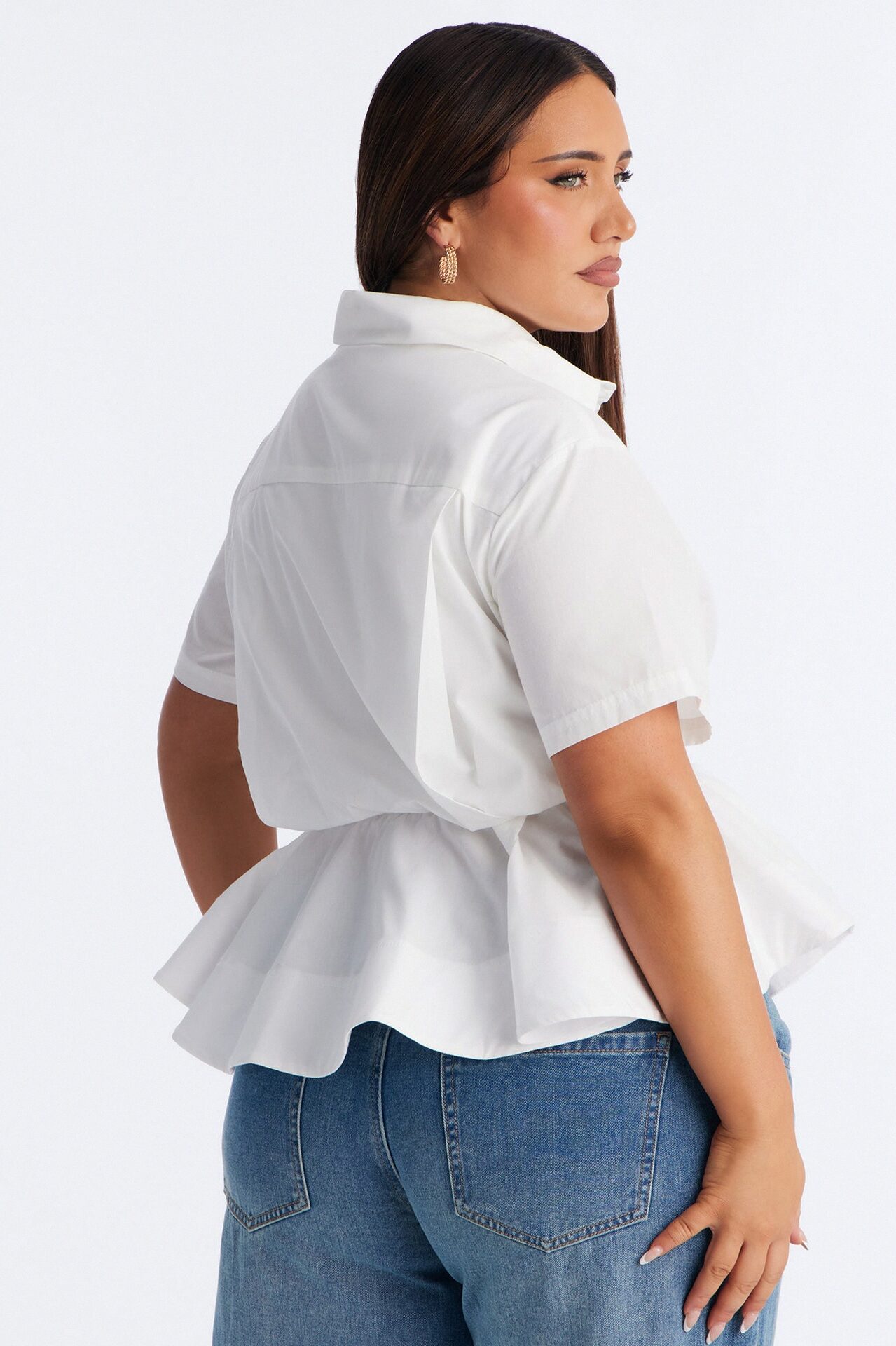 Classic Essentials Peplum Poplin Shirt - White