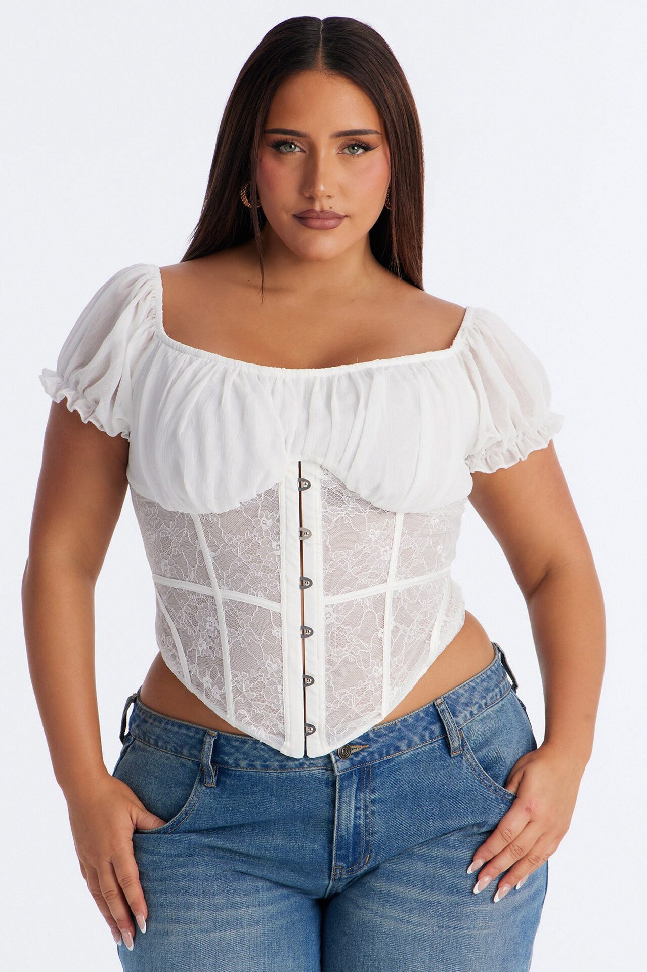 Love Me Slowly Lace Up Corset - White