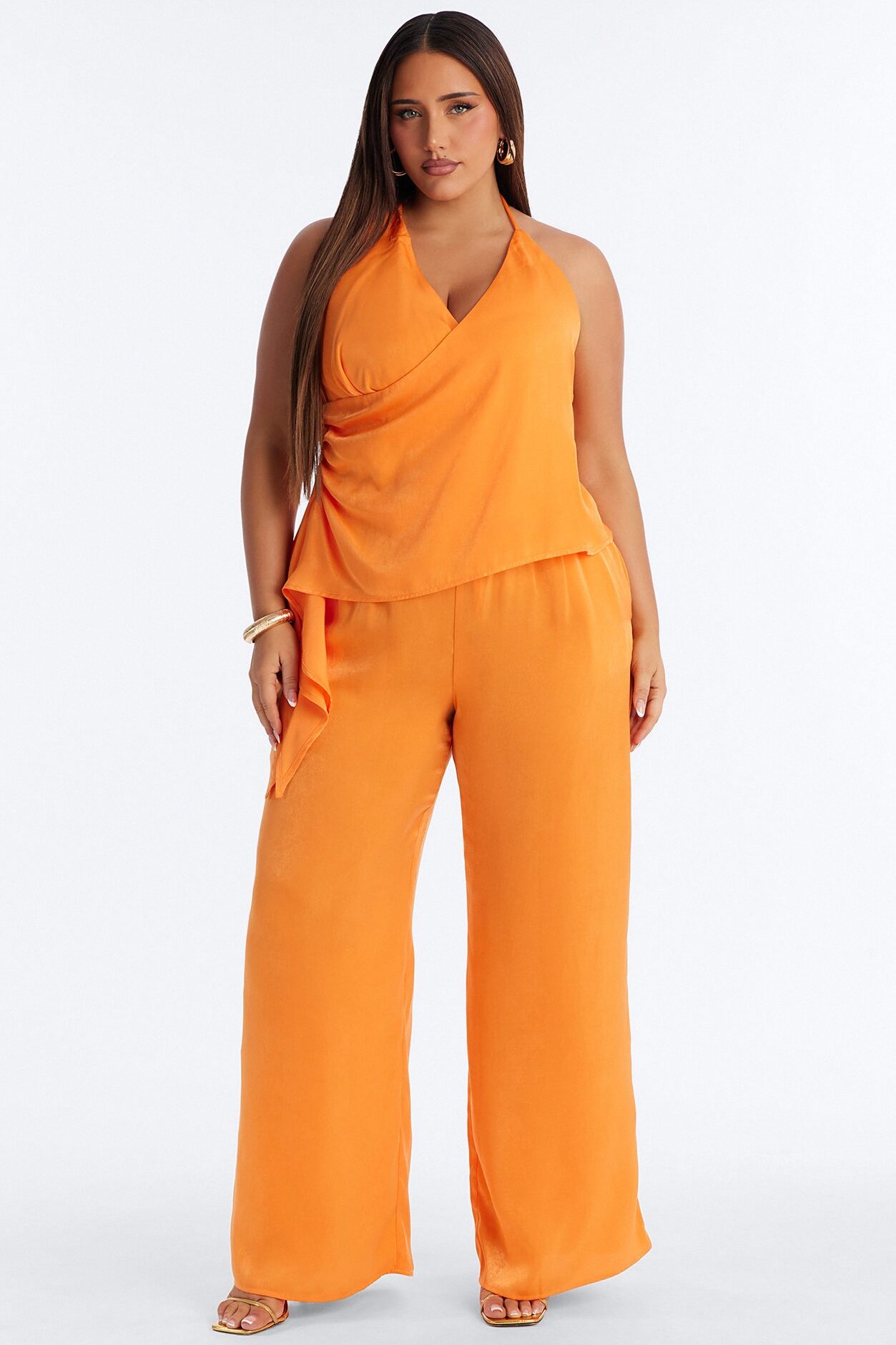 Normani Satin Halter Pant Set - Orange