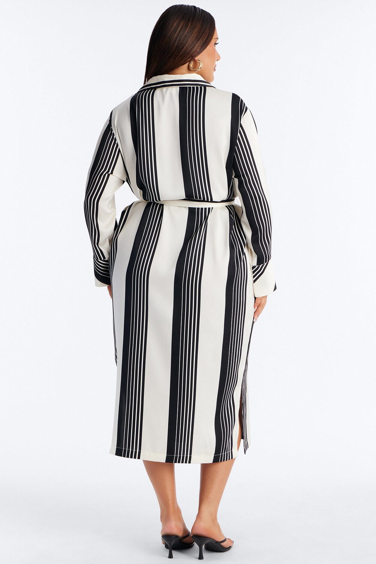 Harlow Striped Satin Shirt Midi Dress - White/Black