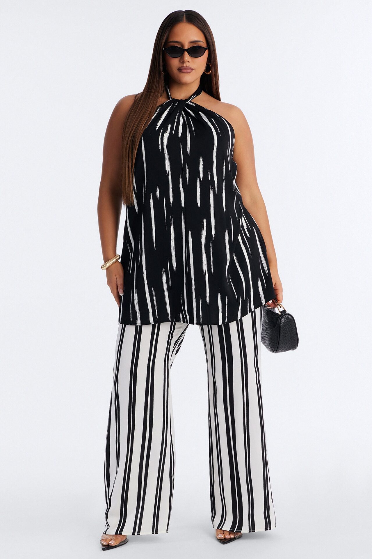 Mariyah Striped Wide Leg Jumpsuit - Black/White