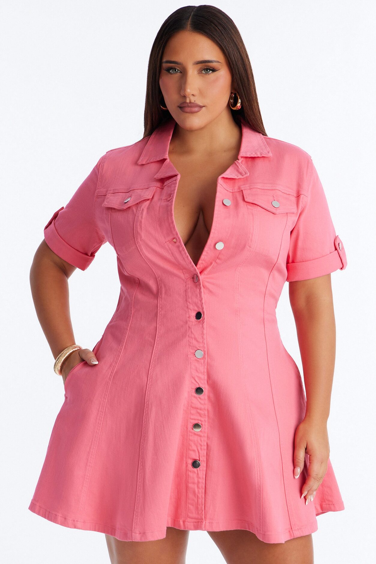 Raven Stretch Denim Mini Dress - Pink