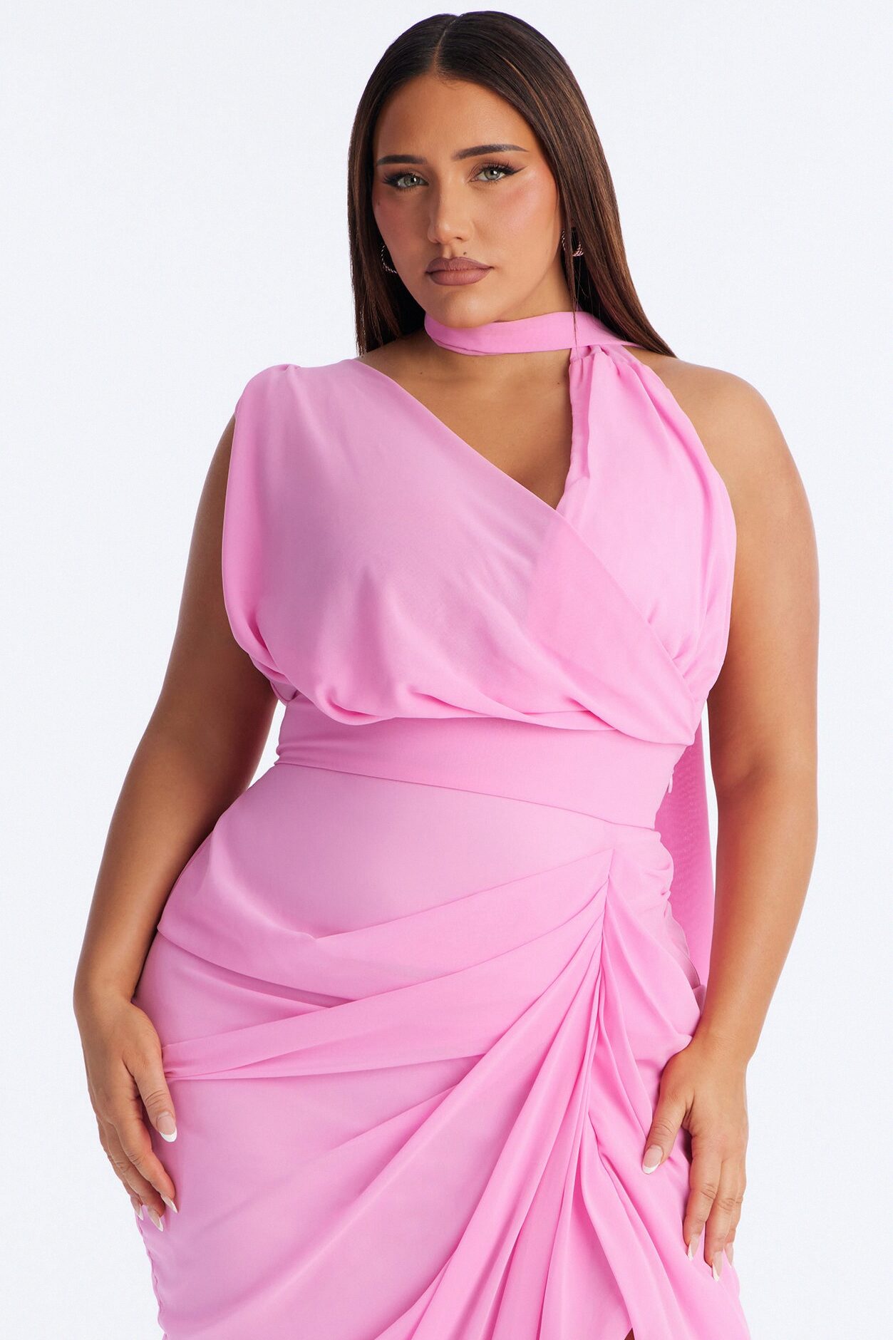 Main Character Ruched Chiffon Gown - Light Pink