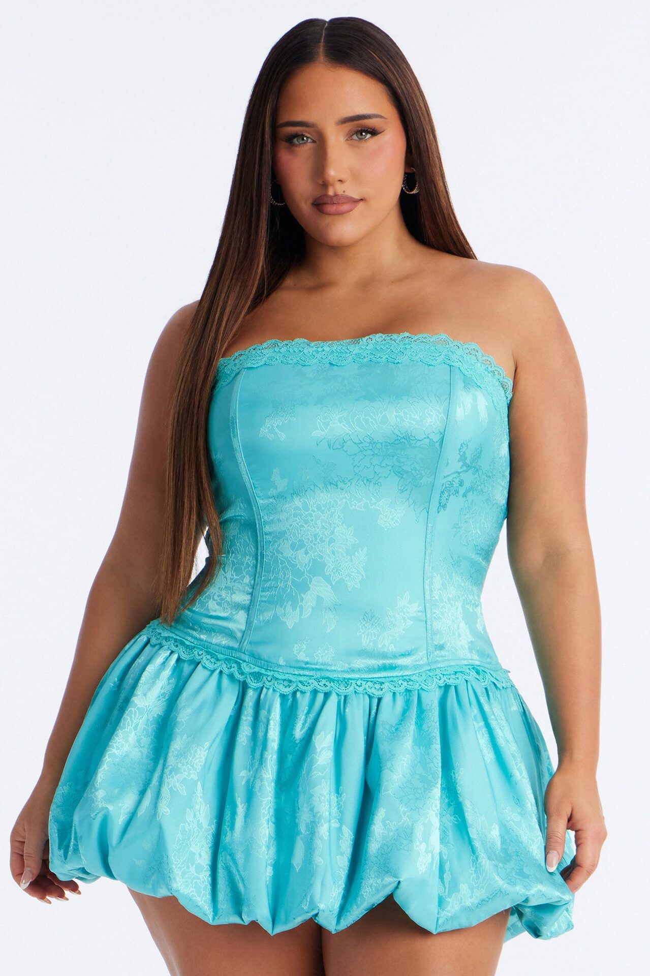 Stella Corset Satin Bubble Mini Dress - Turquoise