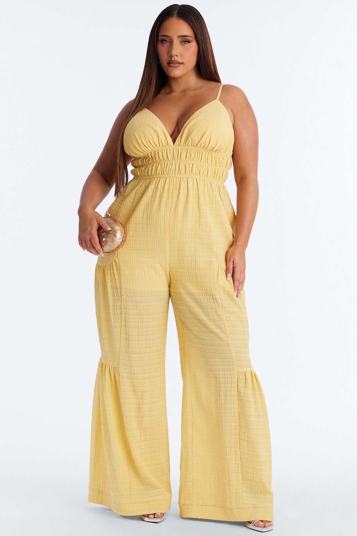 Anabella Tiered Wide Leg Jumpsuit - Yellow