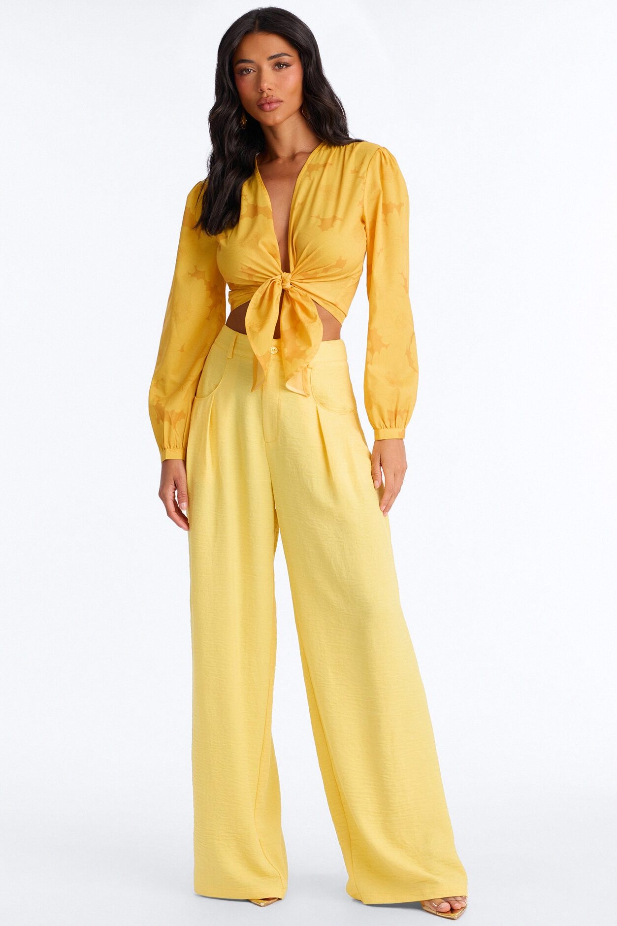 Summer Breeze Therapy Floral Satin Top - Yellow