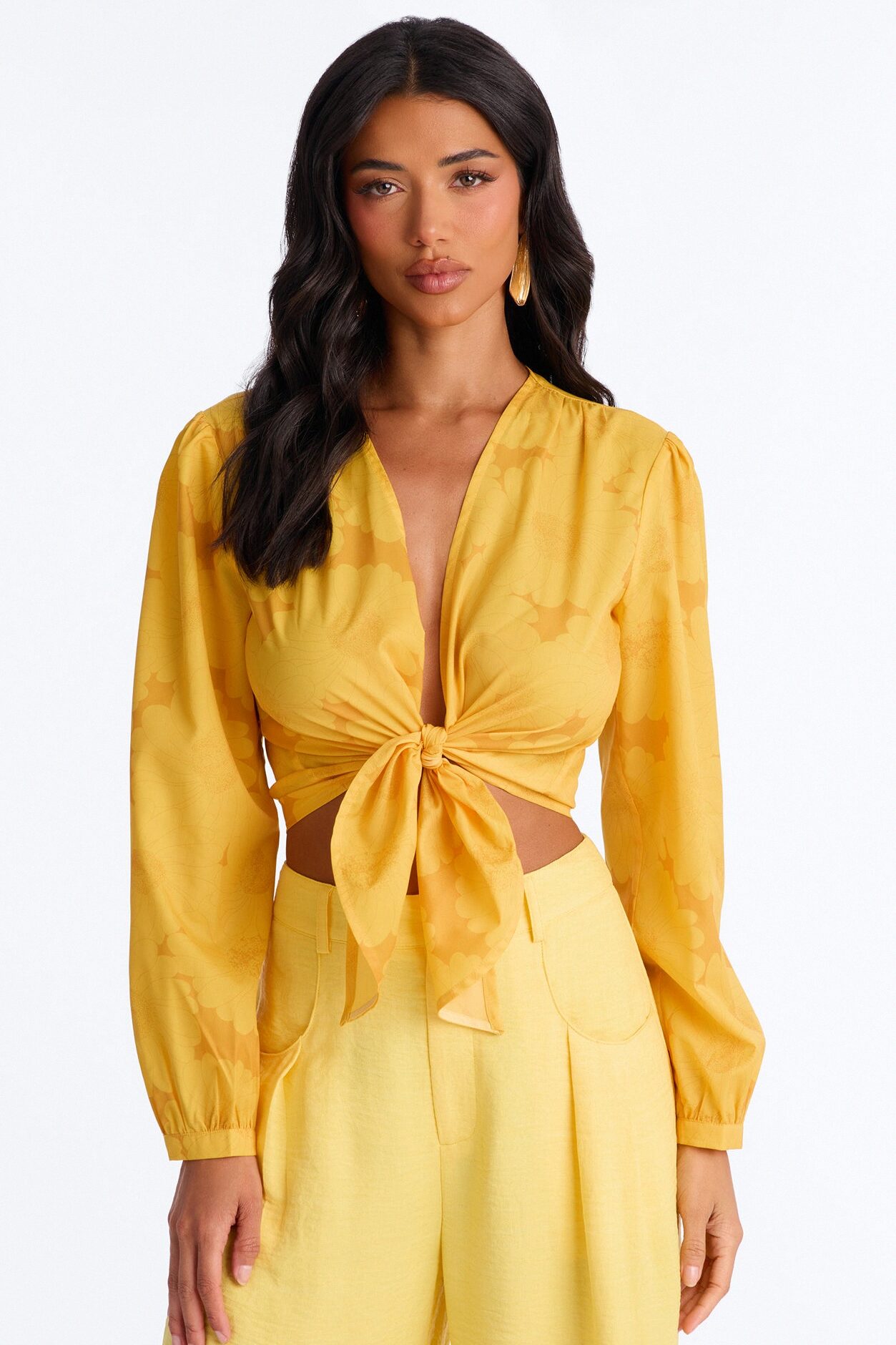 Summer Breeze Therapy Floral Satin Top - Yellow