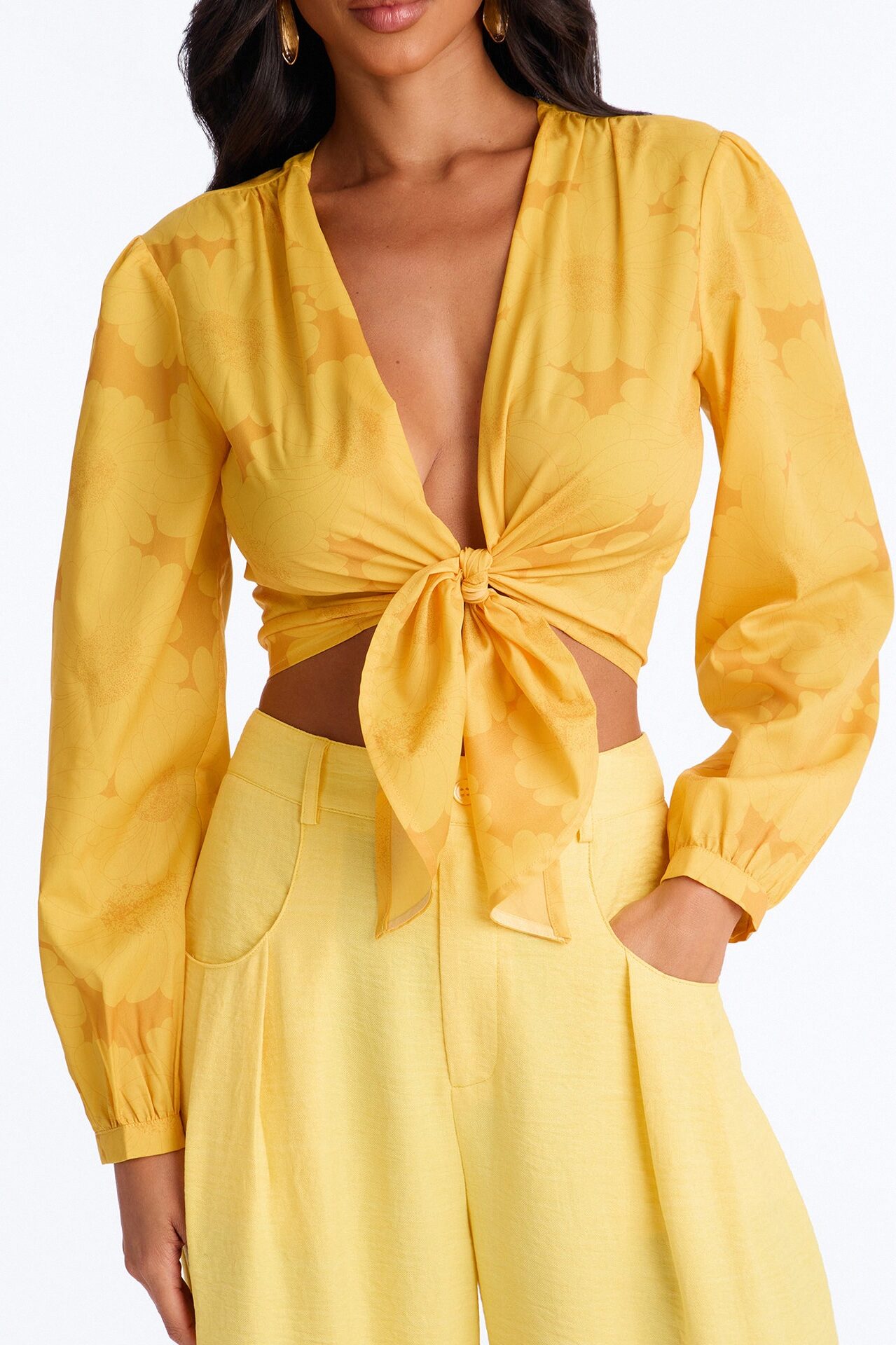 Summer Breeze Therapy Floral Satin Top - Yellow