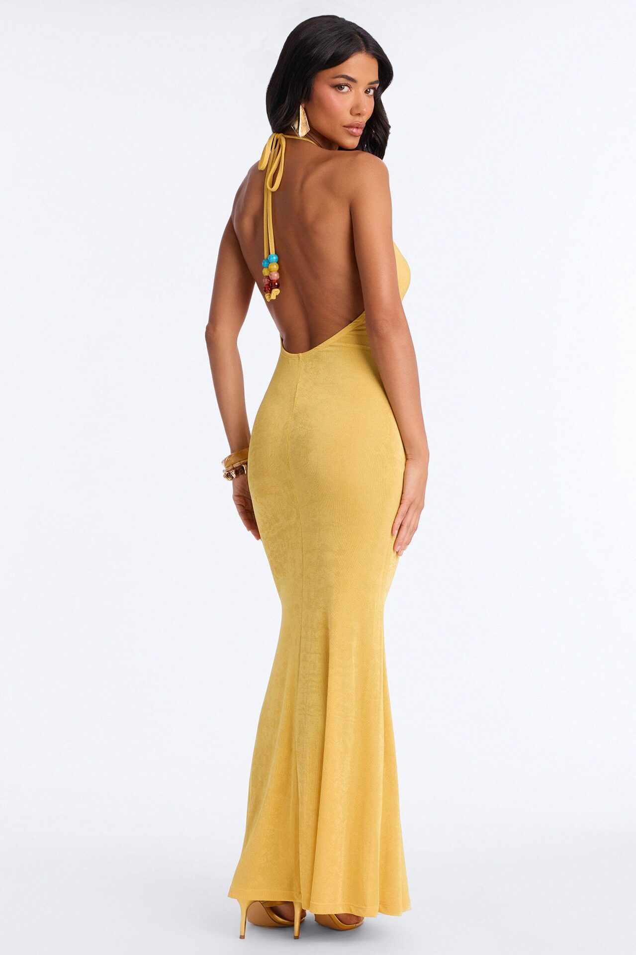 Tatiana Halter Ruched Maxi Dress - Yellow