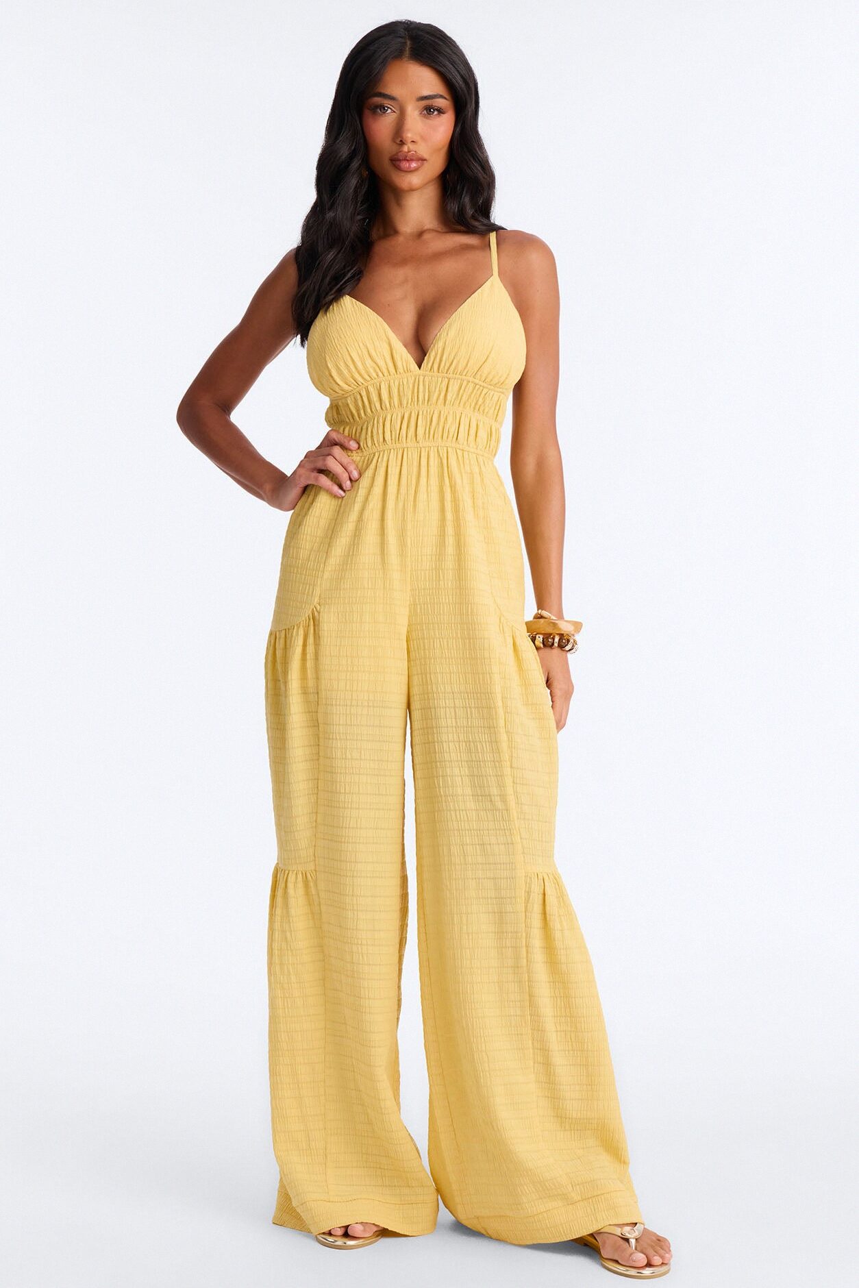 Anabella Tiered Wide Leg Jumpsuit - Yellow