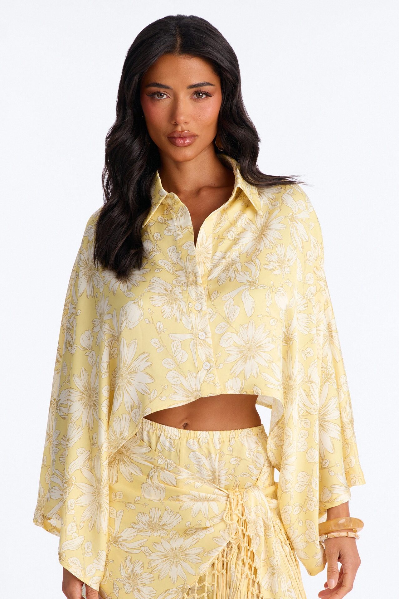 So Soft Floral Satin 3 Piece Pant Set - Yellow