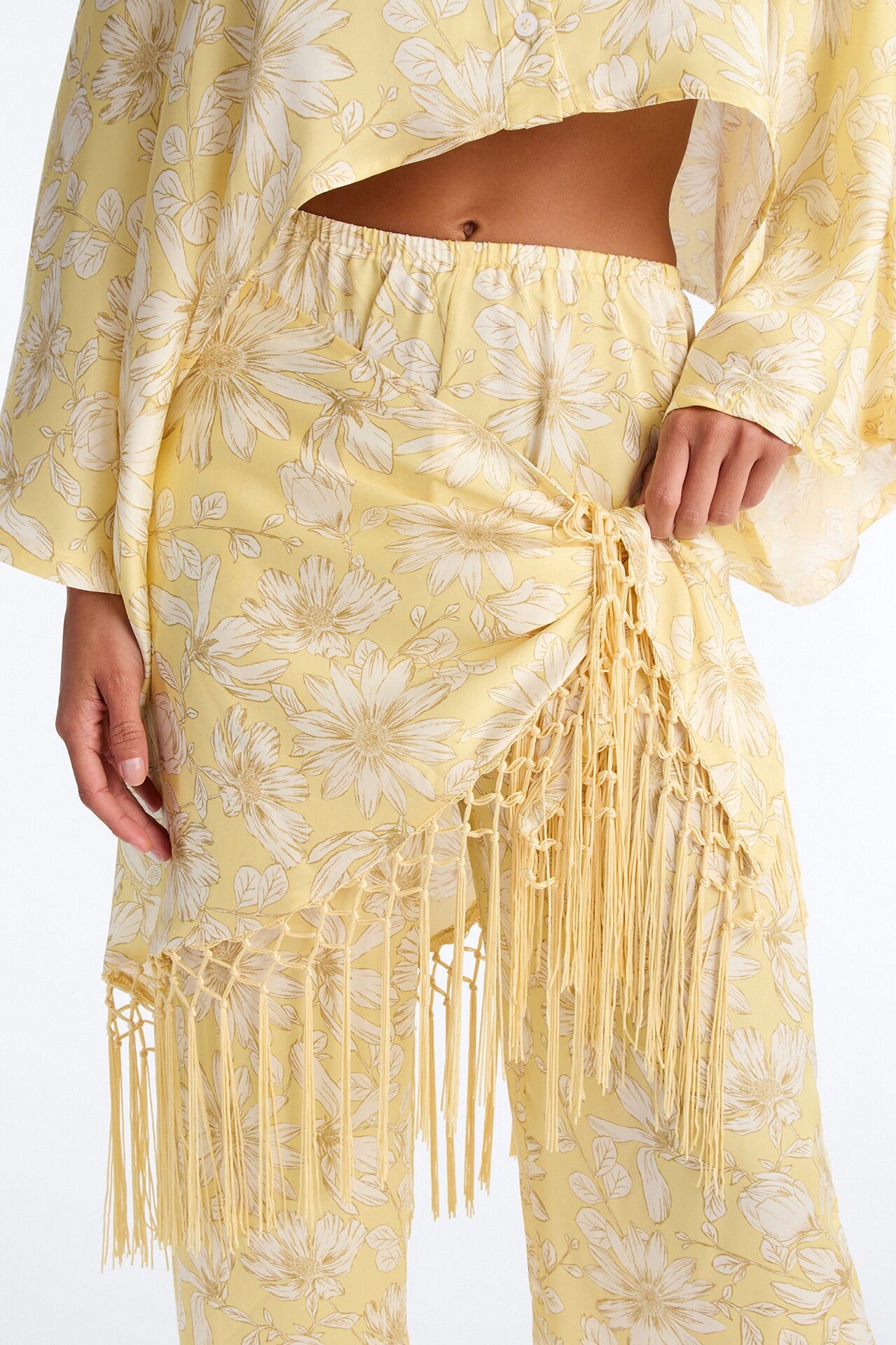 So Soft Floral Satin 3 Piece Pant Set - Yellow