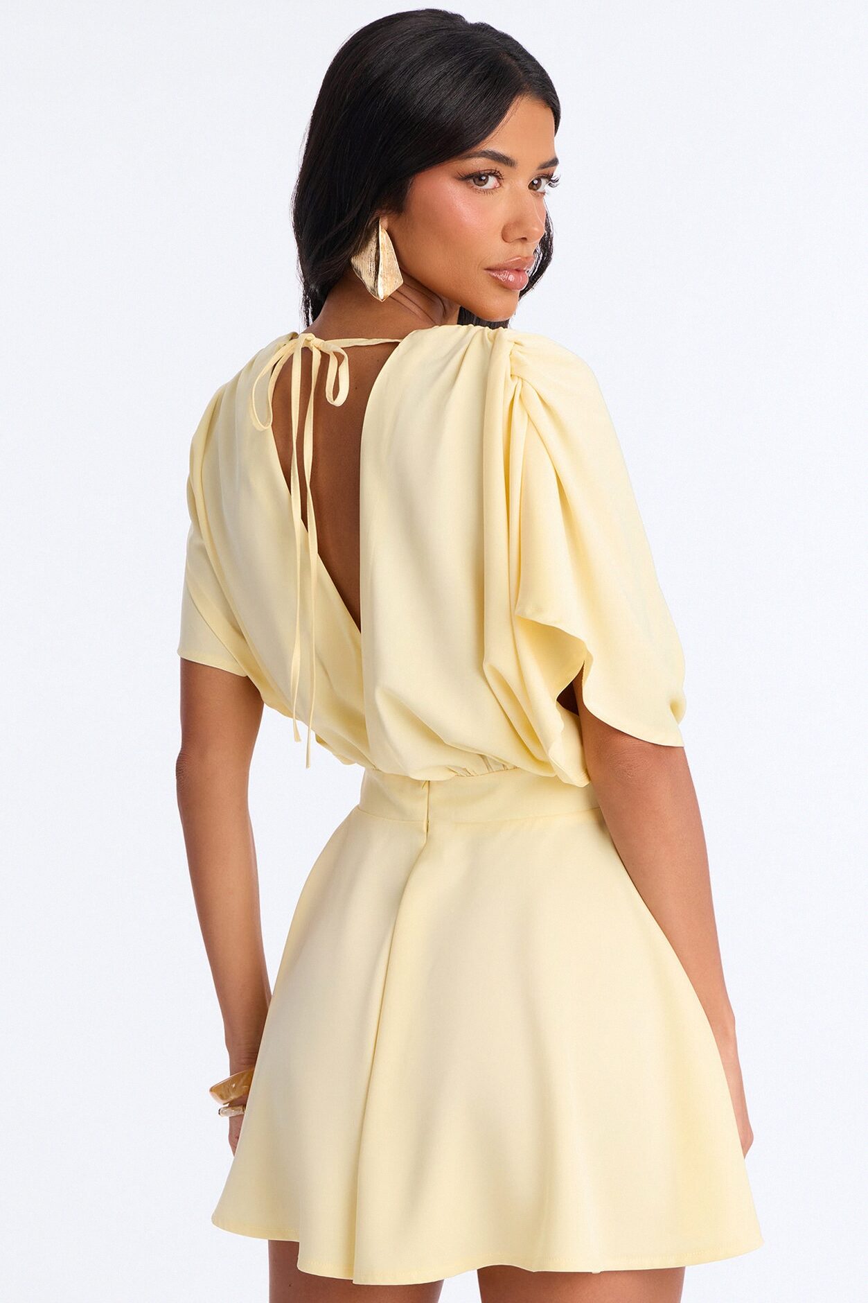 Mekenzy Satin Plunge Romper - Yellow