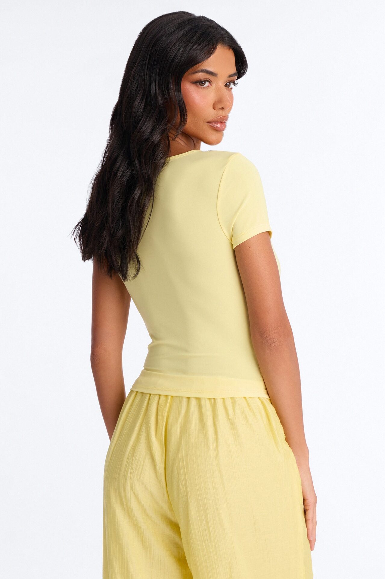 Lexi Hardware Asymmetrical Neck Short Sleeve Top - Butter Yellow