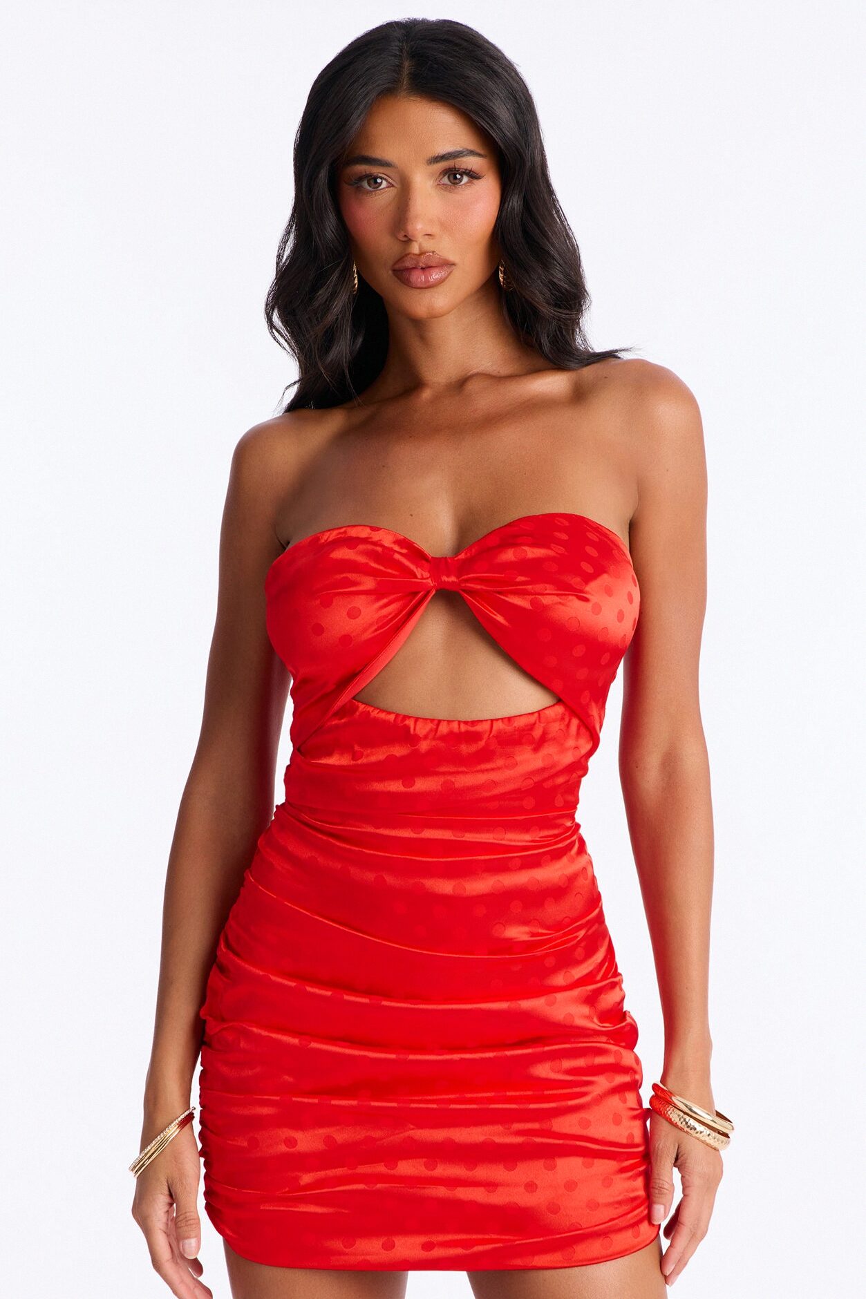 Sutton Strapless Satin Mini Dress - Red