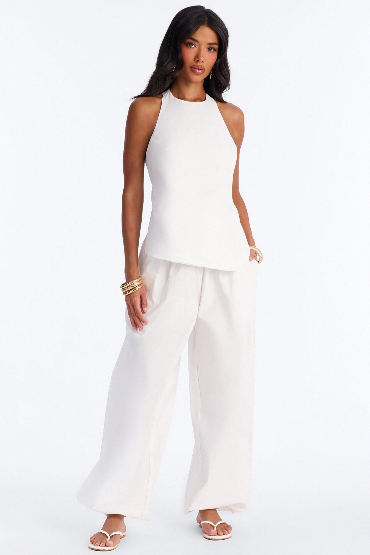 Cammie Halter Balloon Pant Set - White