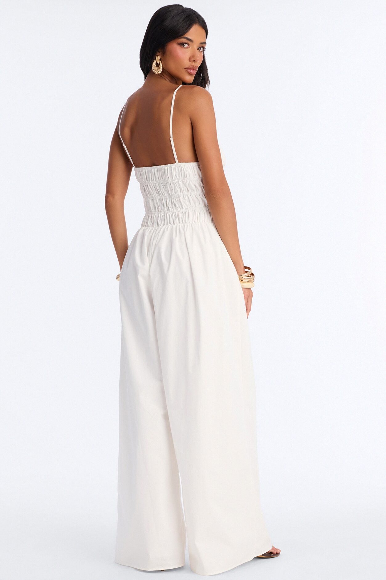 Vacation Muse Beaded Wide Leg Jumpsuit - White