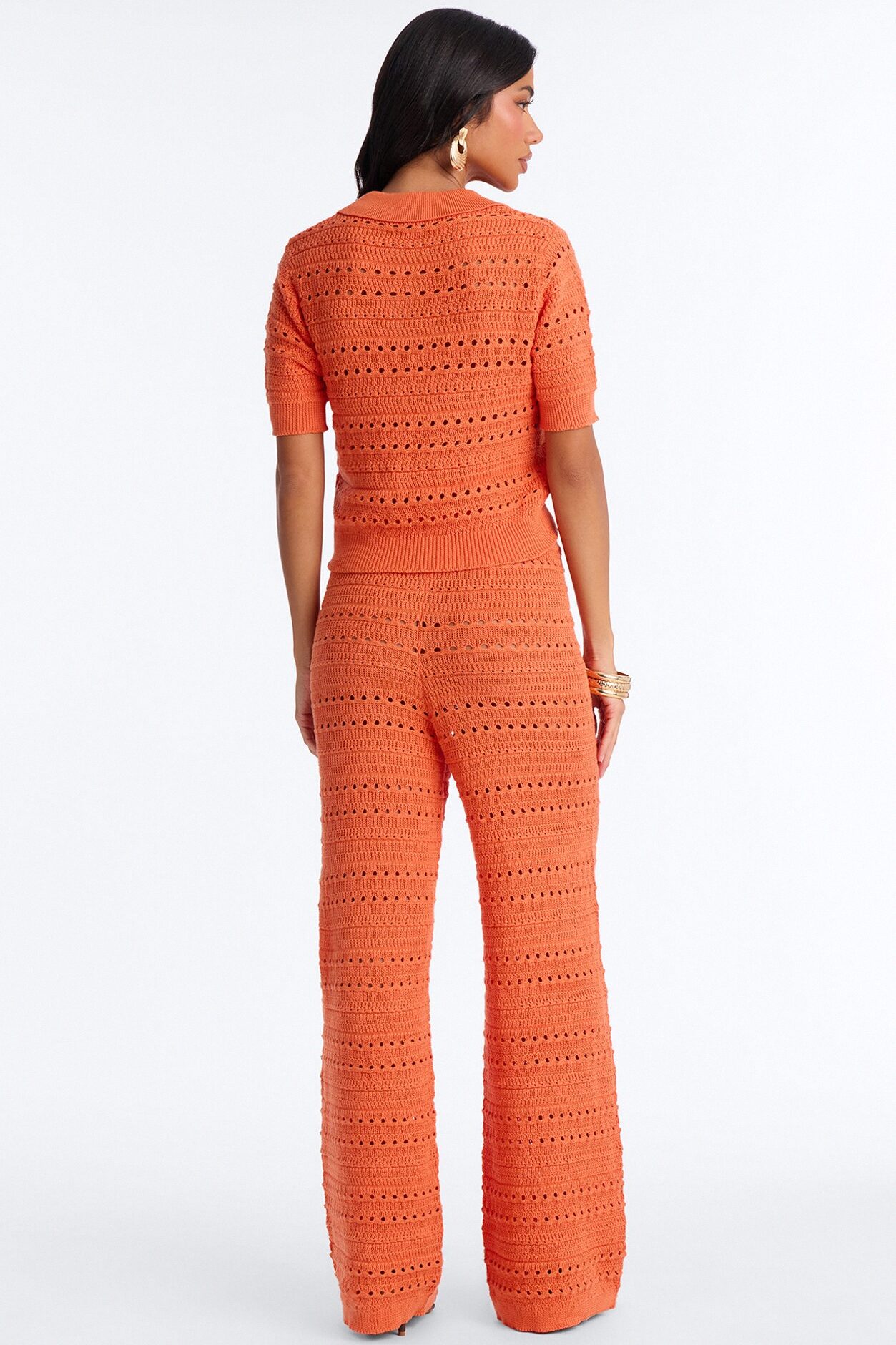 Riley Polo Crochet Pant Set - Orange