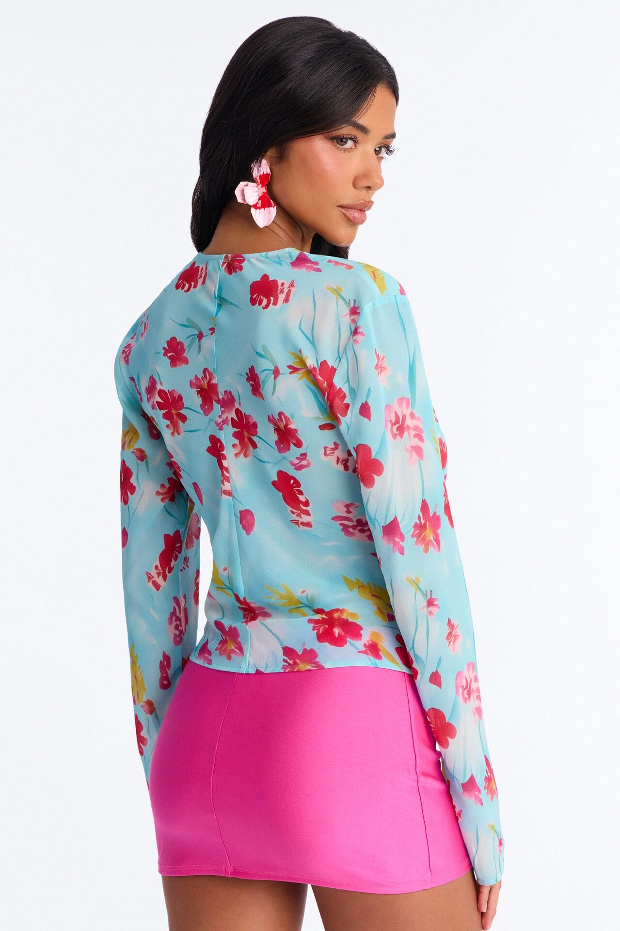 Chloe Cowl Neck Floral Chiffon Blouse - Blue/combo