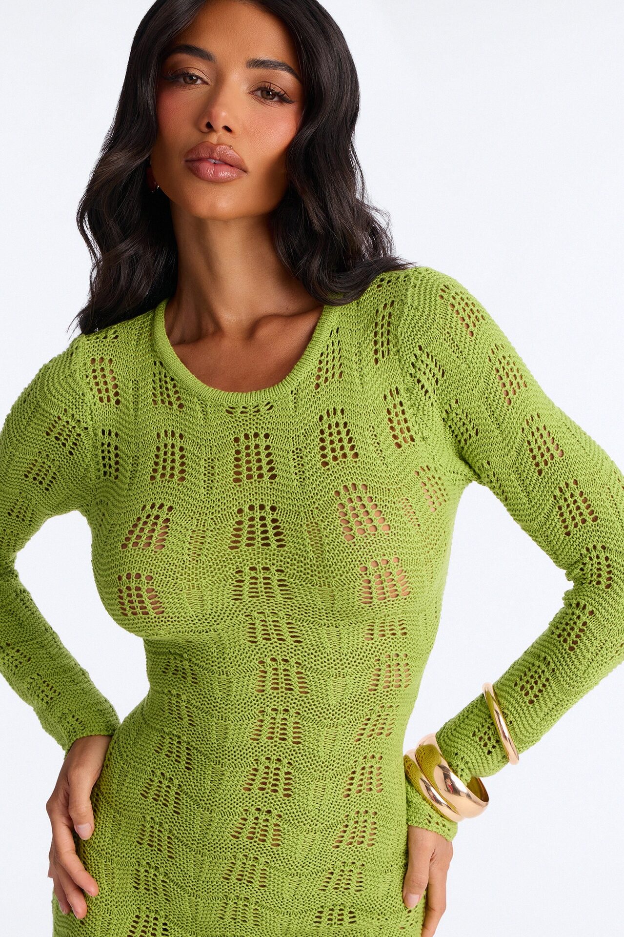 Caira Backless Crochet Mini Dress - Sage