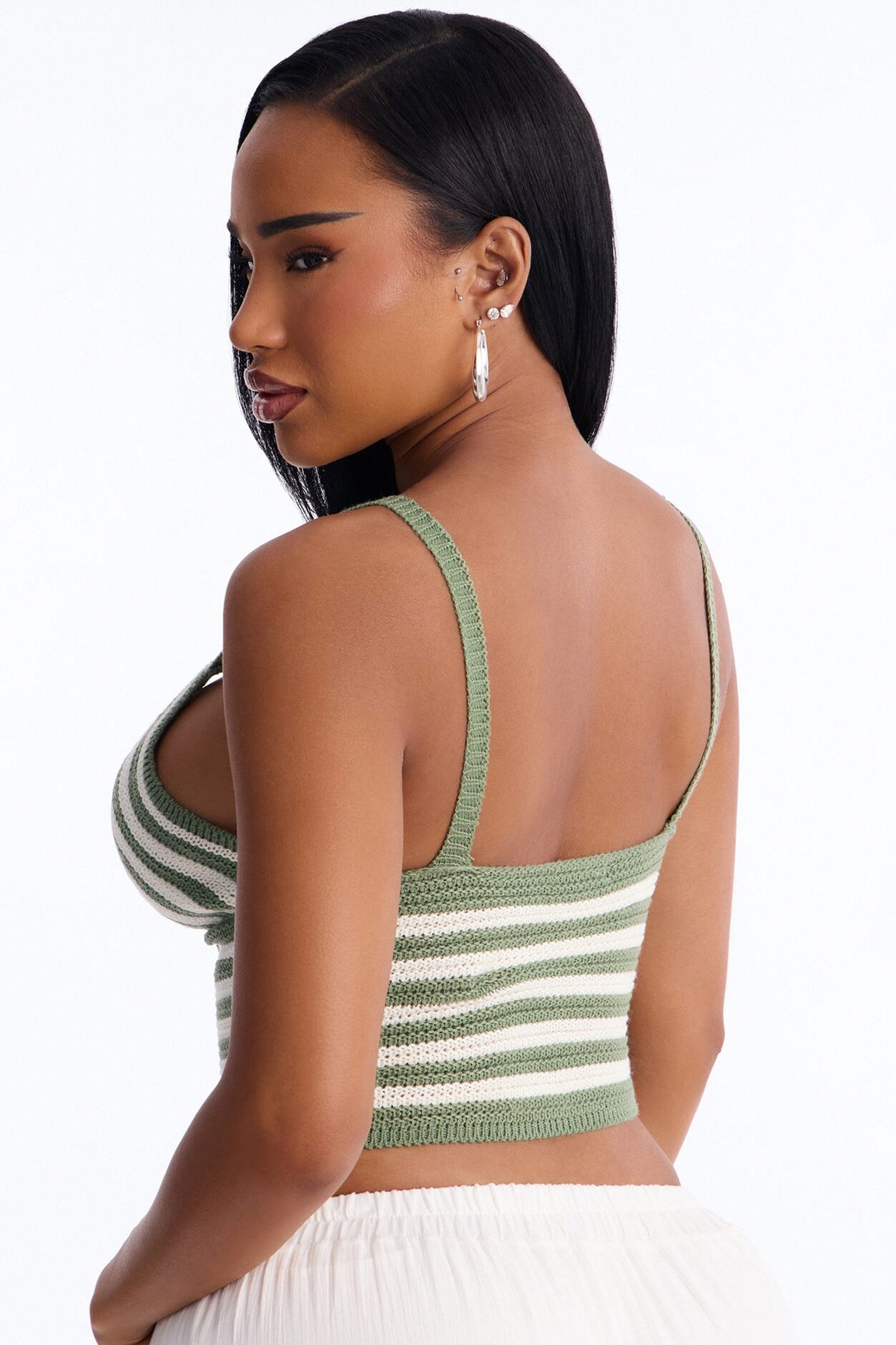 Lola Striped Crochet Top - Sage/combo