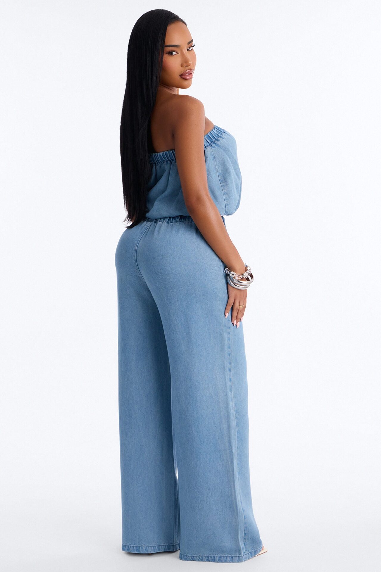 Celeste Chambray Strapless Pant Set - Light Wash