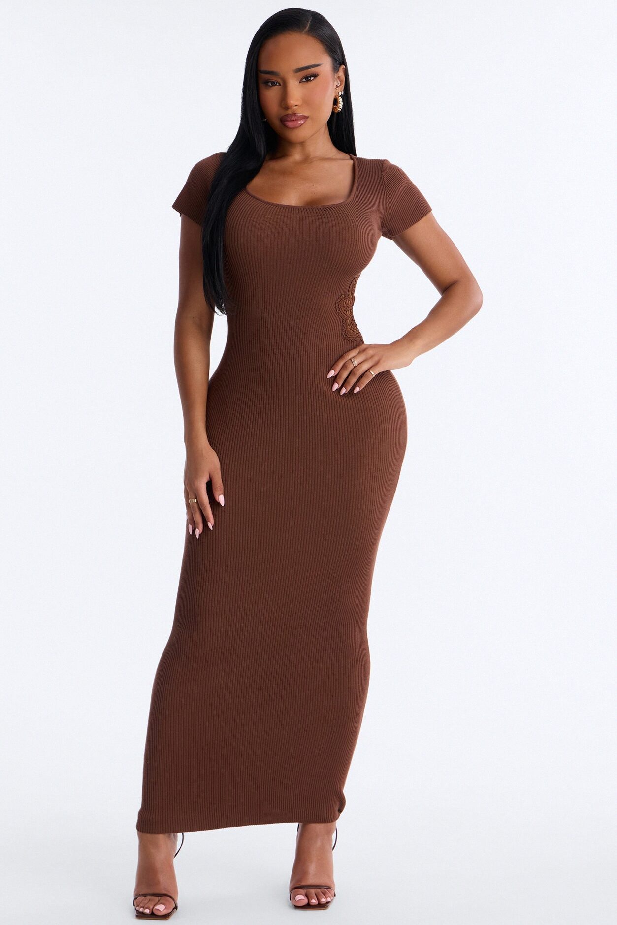 Zariah Ribbed Maxi Dress - Brown