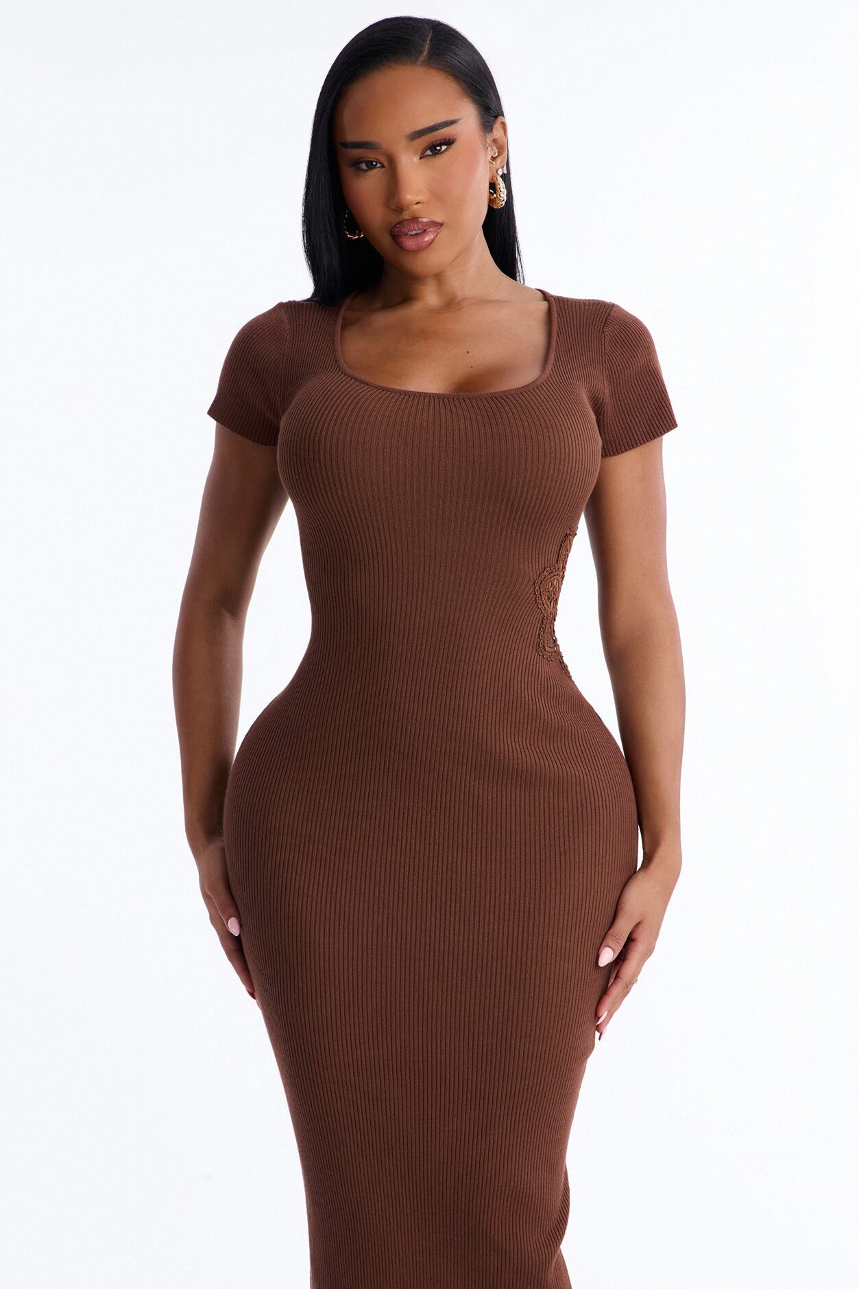 Zariah Ribbed Maxi Dress - Brown