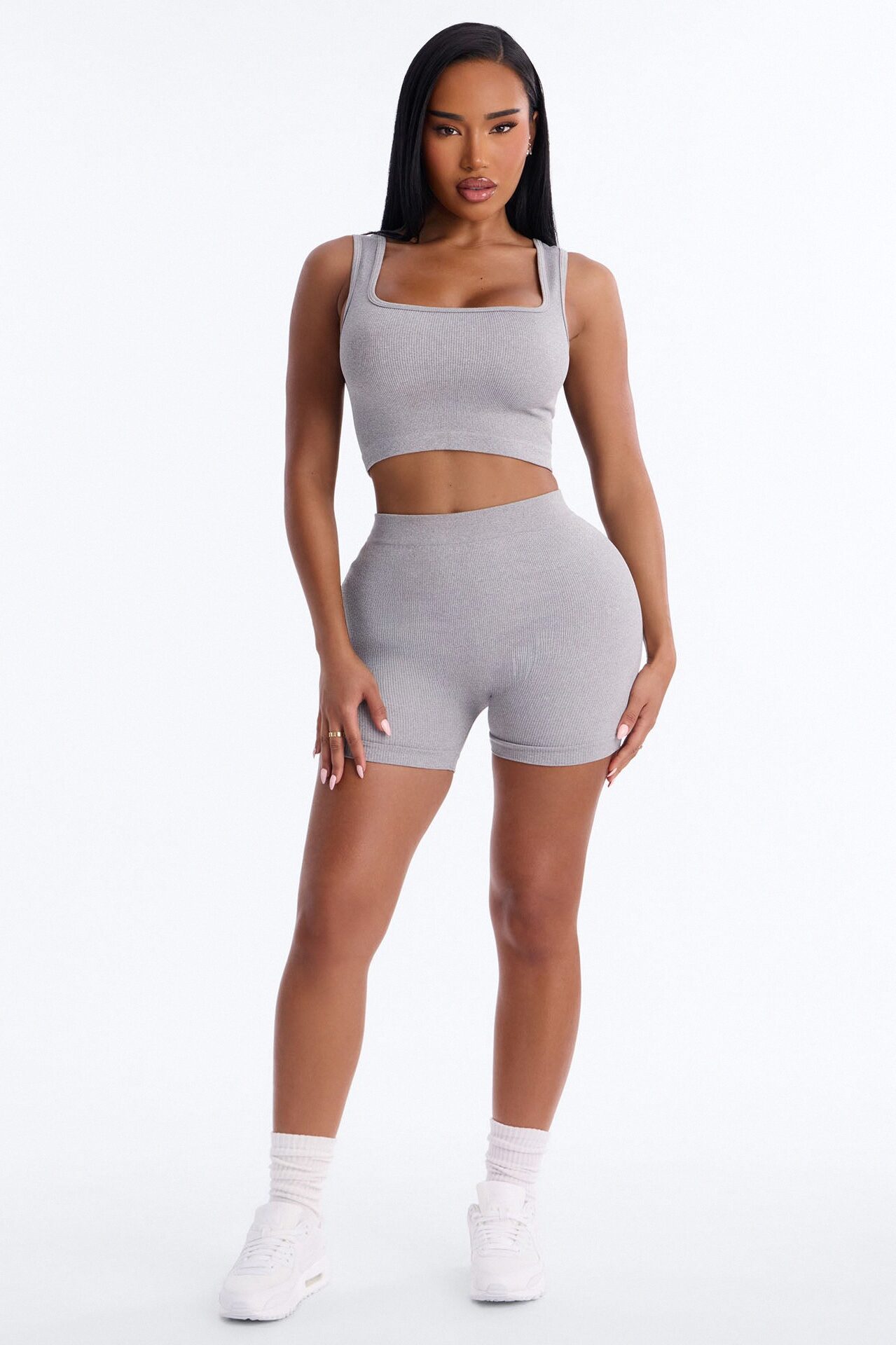 Active Aura Seamless Biker Short Set - Heather Grey