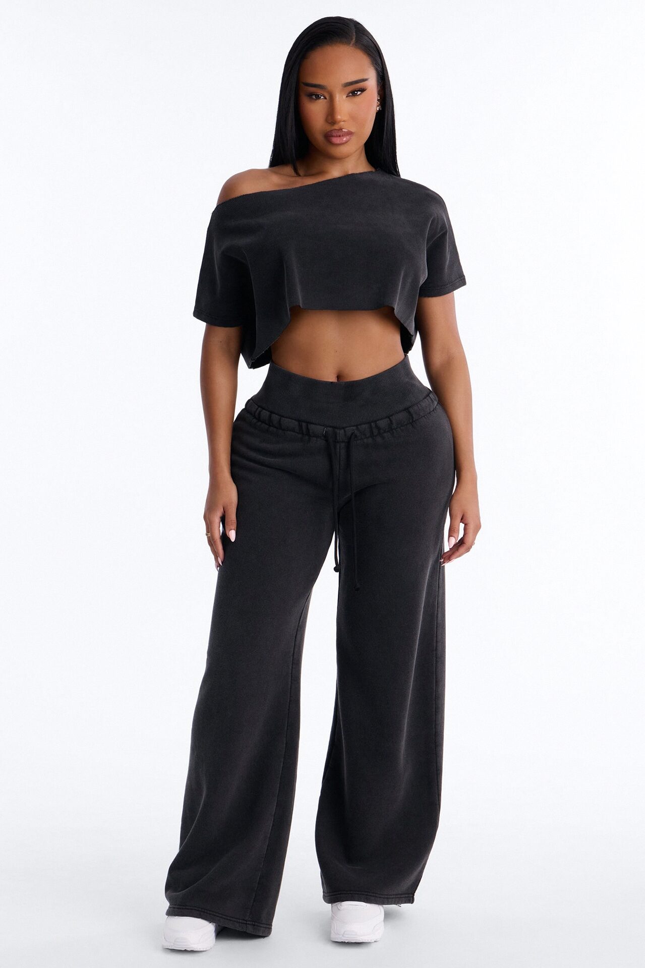 Mila Off Shoulder Top And Sweatpant Set - Charcoal