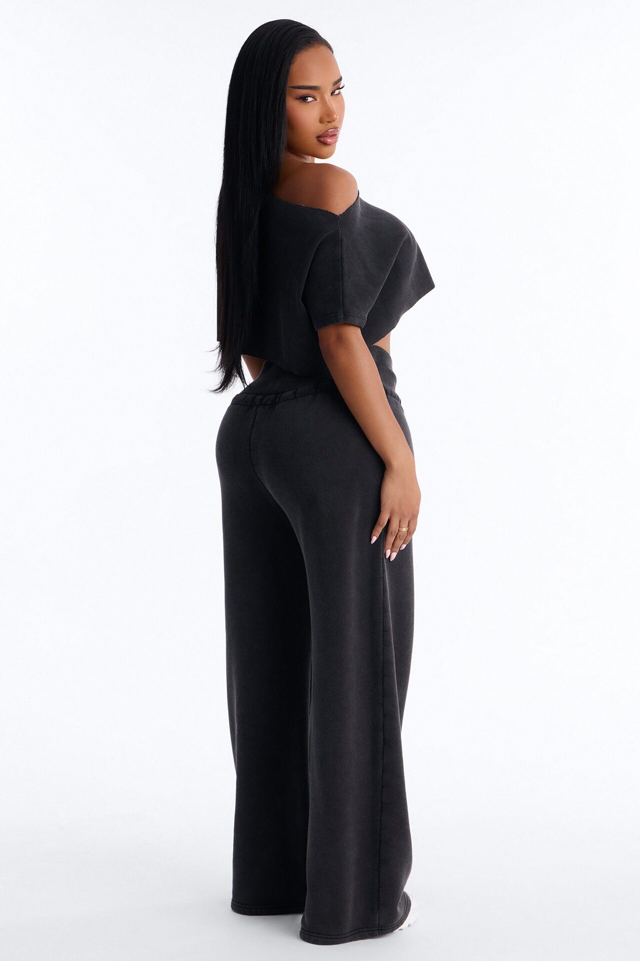 Mila Off Shoulder Top And Sweatpant Set - Charcoal
