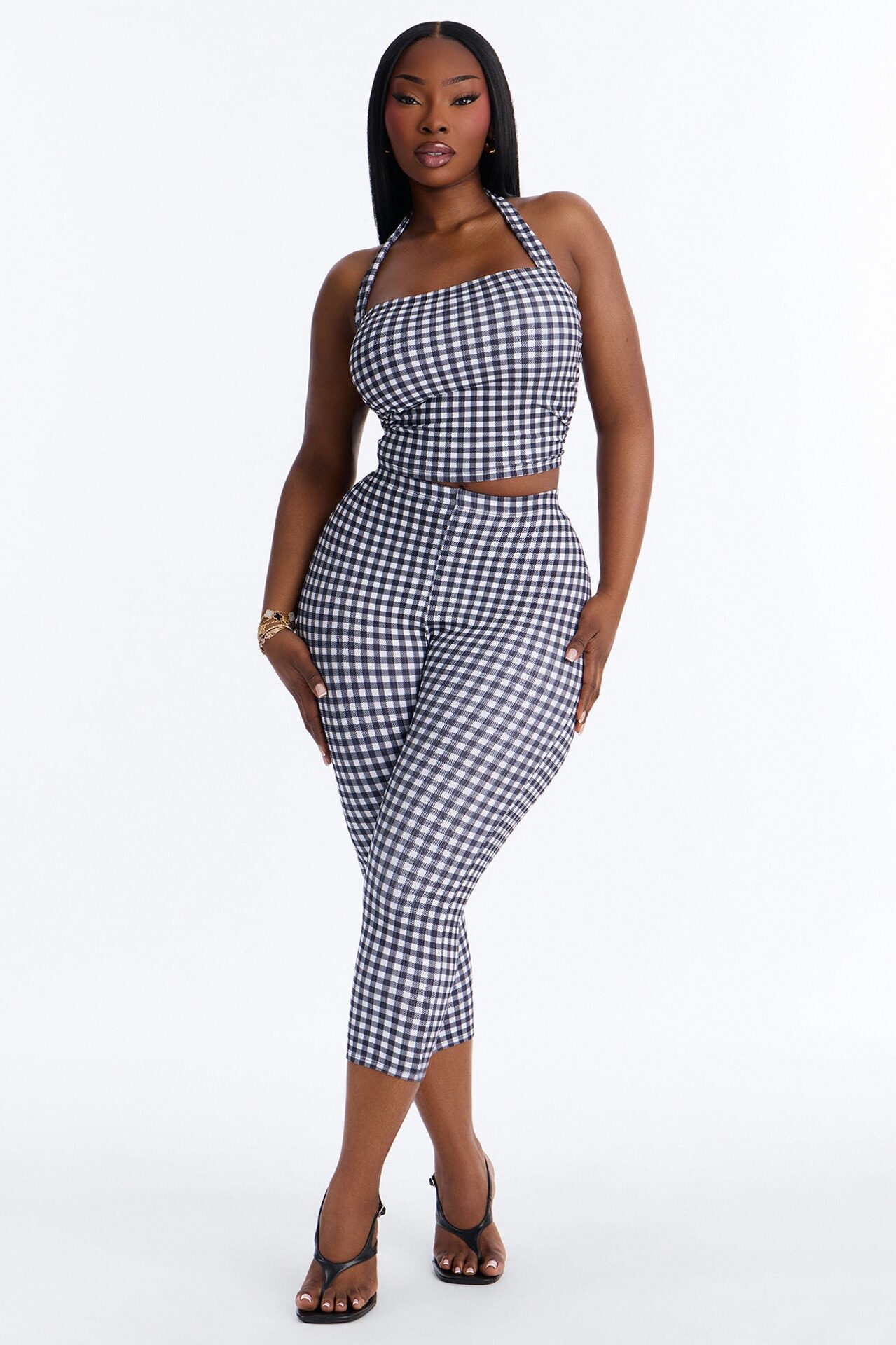 Annie Gingham Capri Set - Black/White
