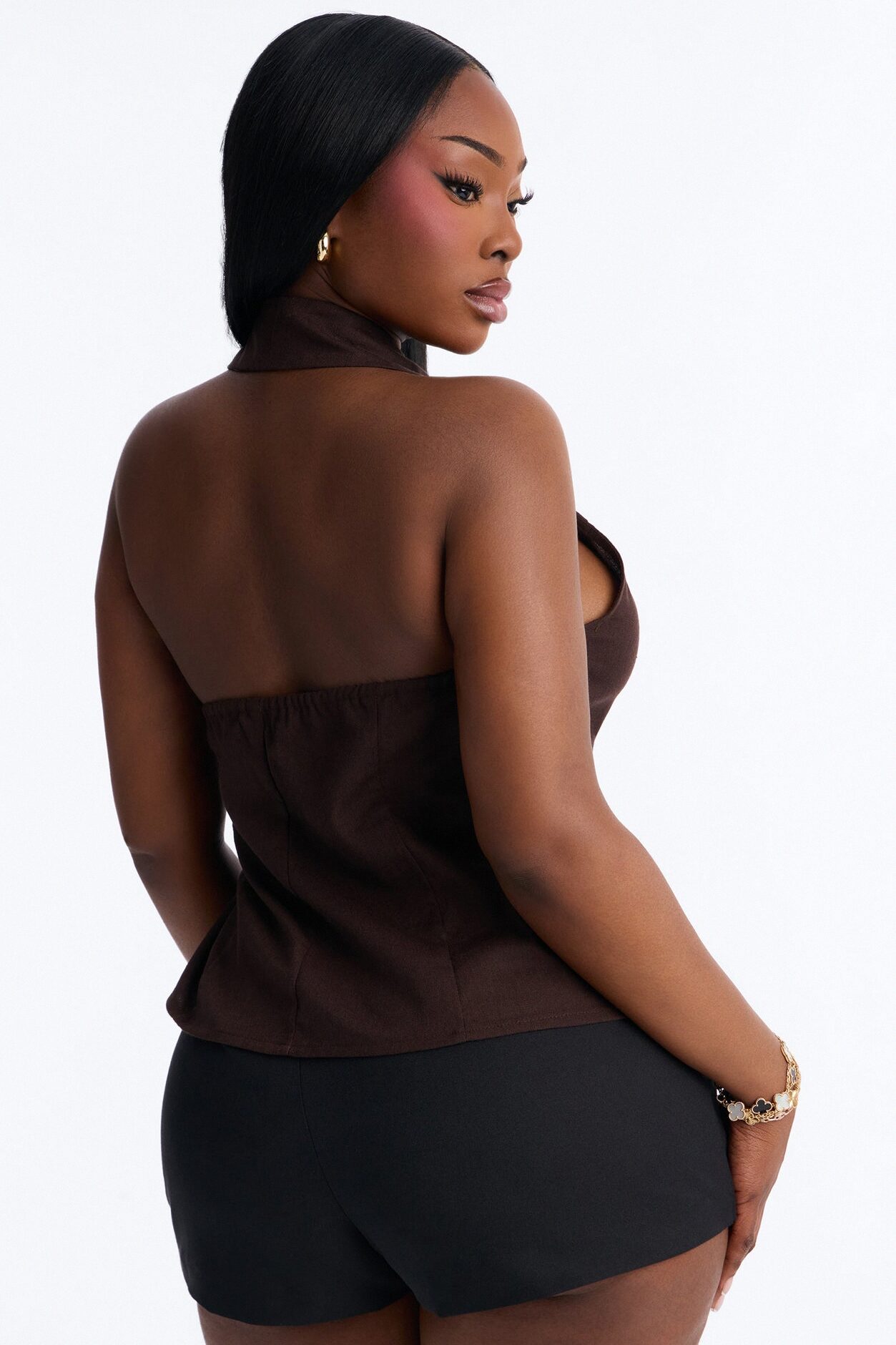 Flash On Linen Halter Top - Chocolate