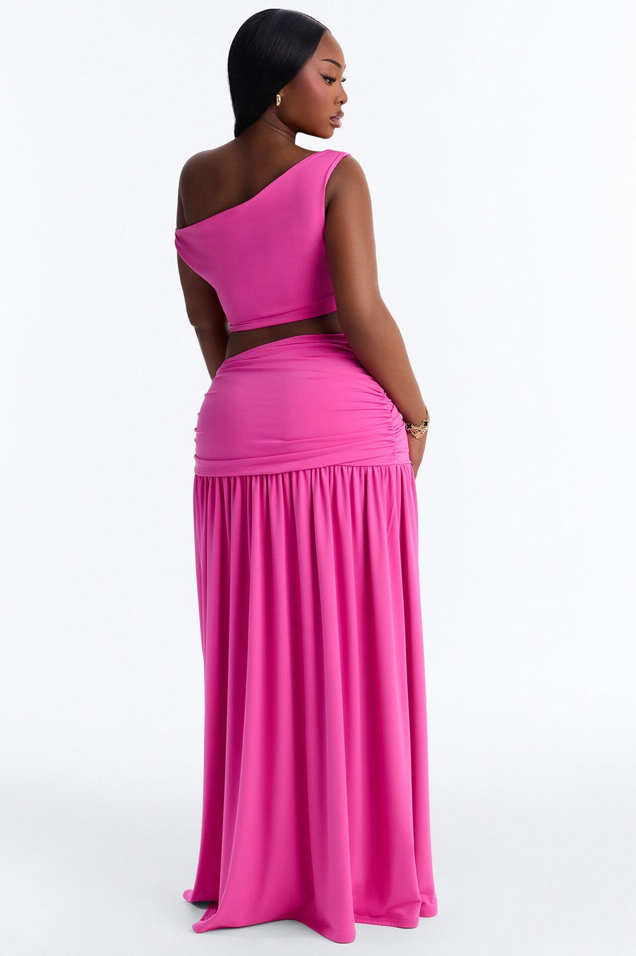 Marilyn Off Shoulder High Slit Maxi Skirt Set - Magenta