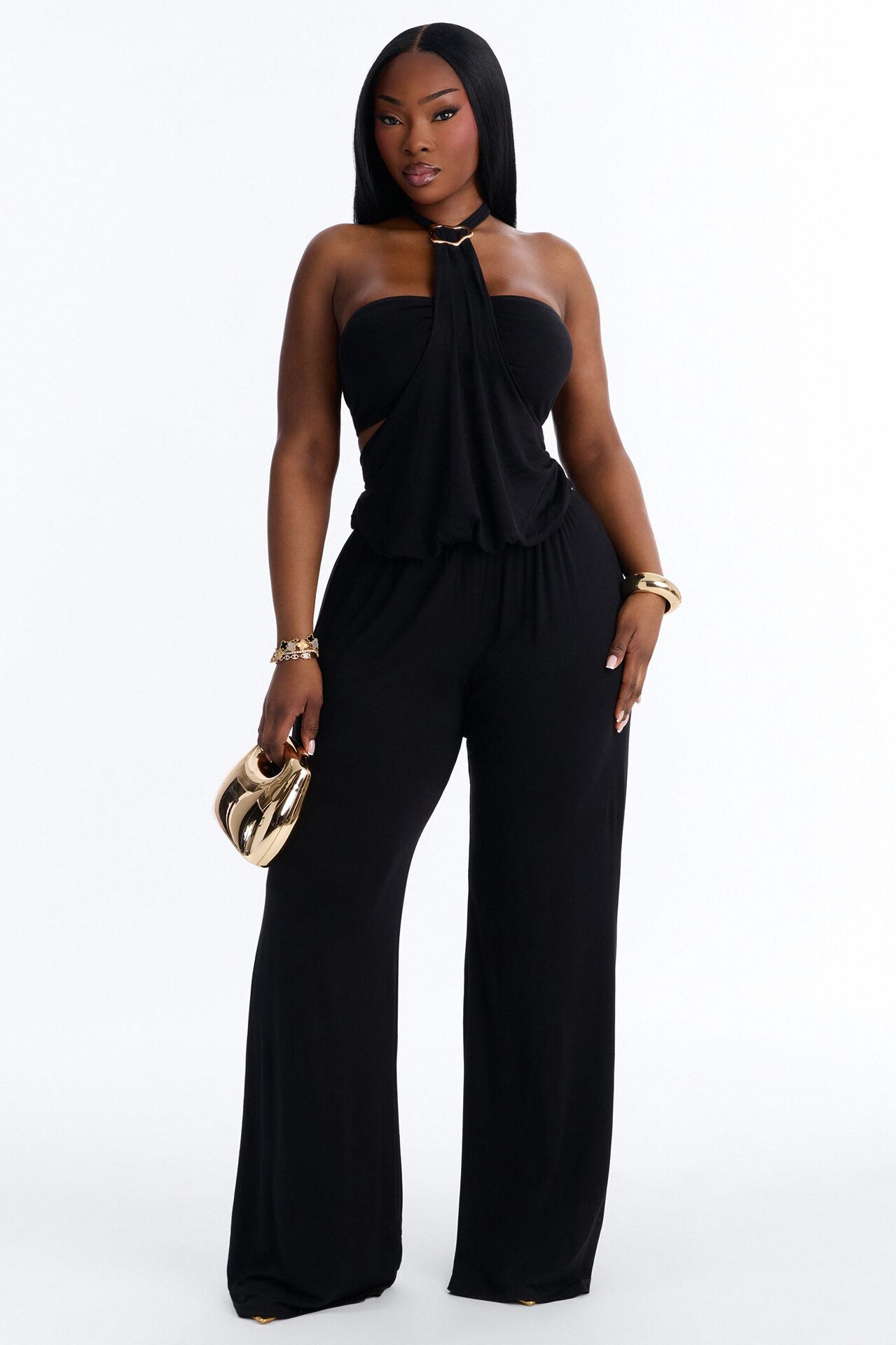 Mya High Neck Jumpsuit And Bandeau 2 Piece Set - Black