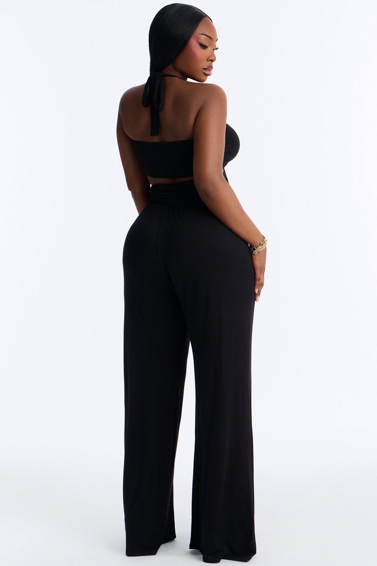 Mya High Neck Jumpsuit And Bandeau 2 Piece Set - Black