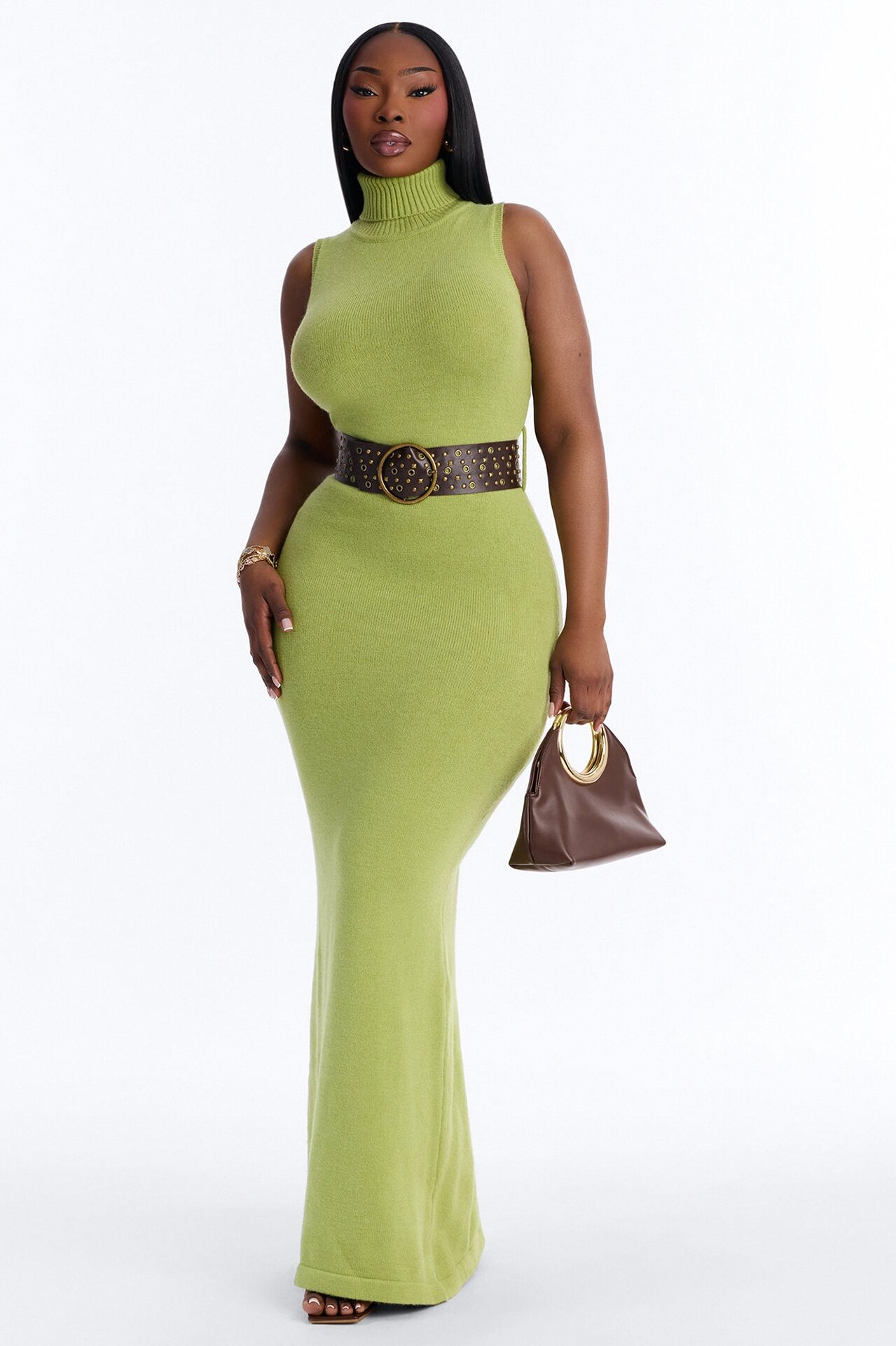 Coco Belted Sweater Maxi Dress - Sage