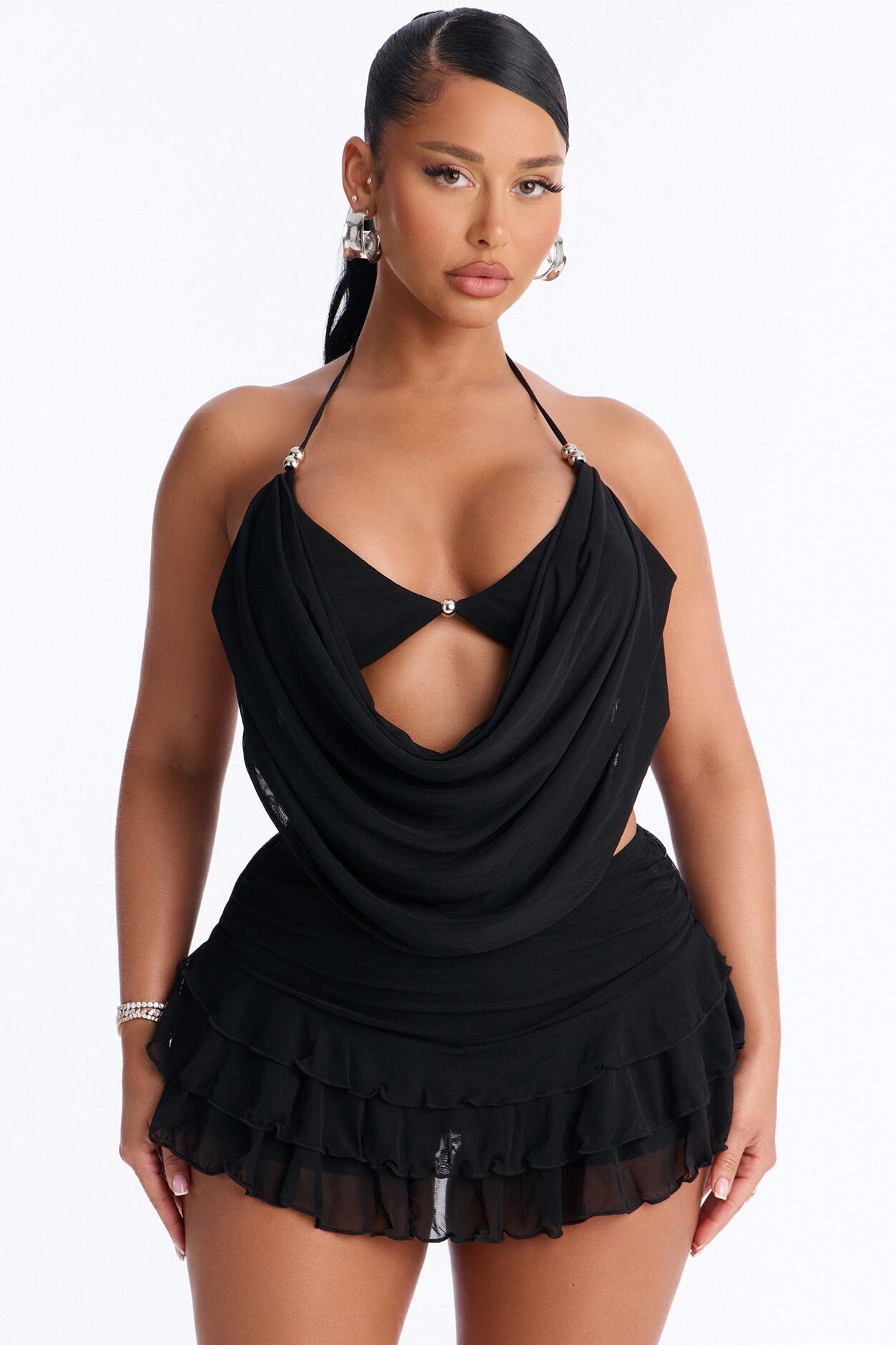 Backstage Babe Ruffled Mesh Skirt Set - Black