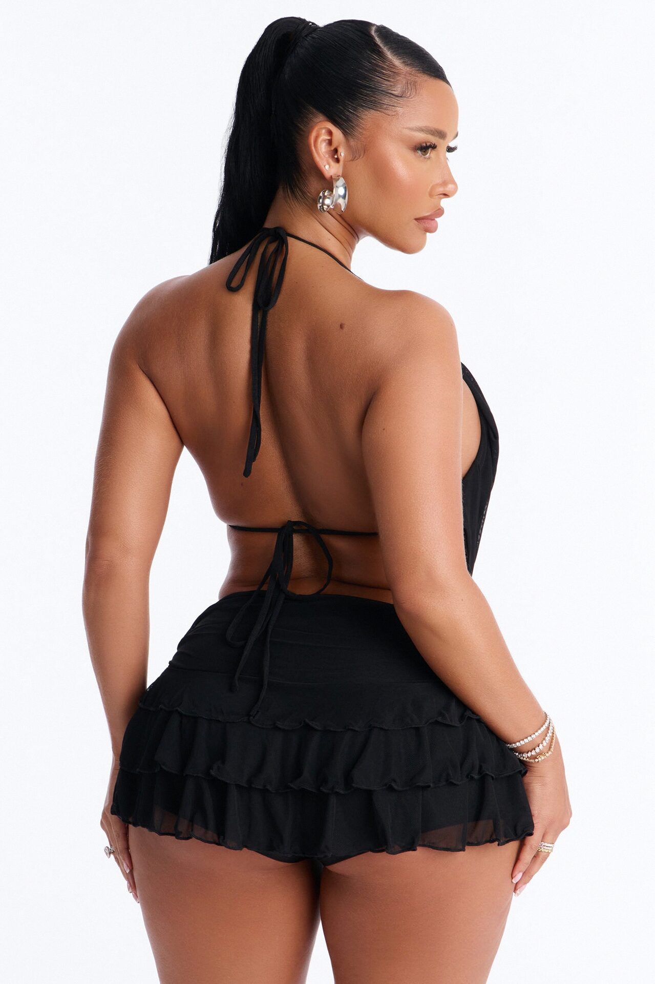 Backstage Babe Ruffled Mesh Skirt Set - Black