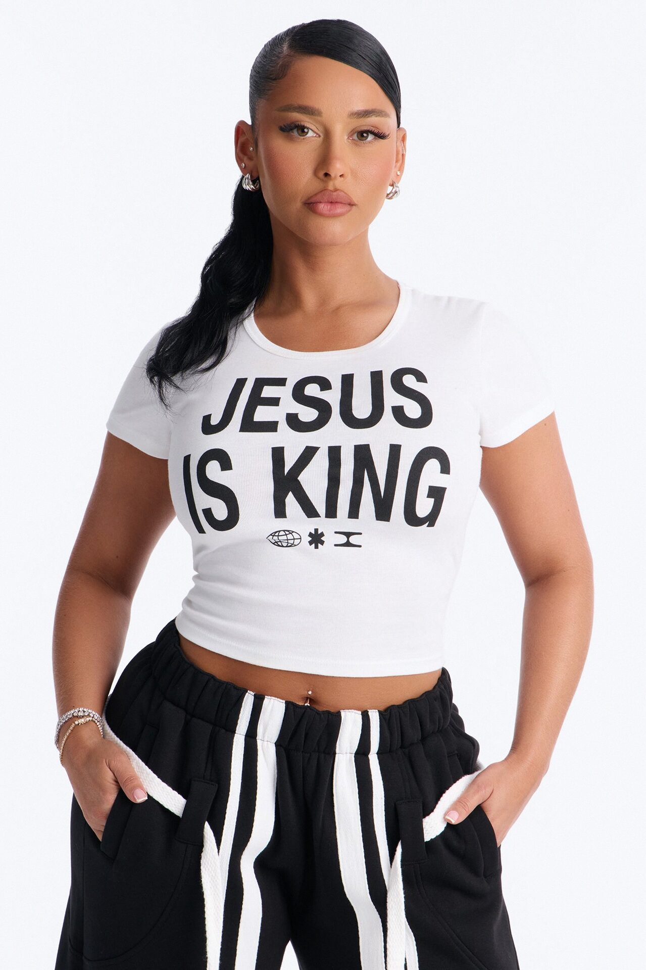 Jesus Is King Baby Tee - White