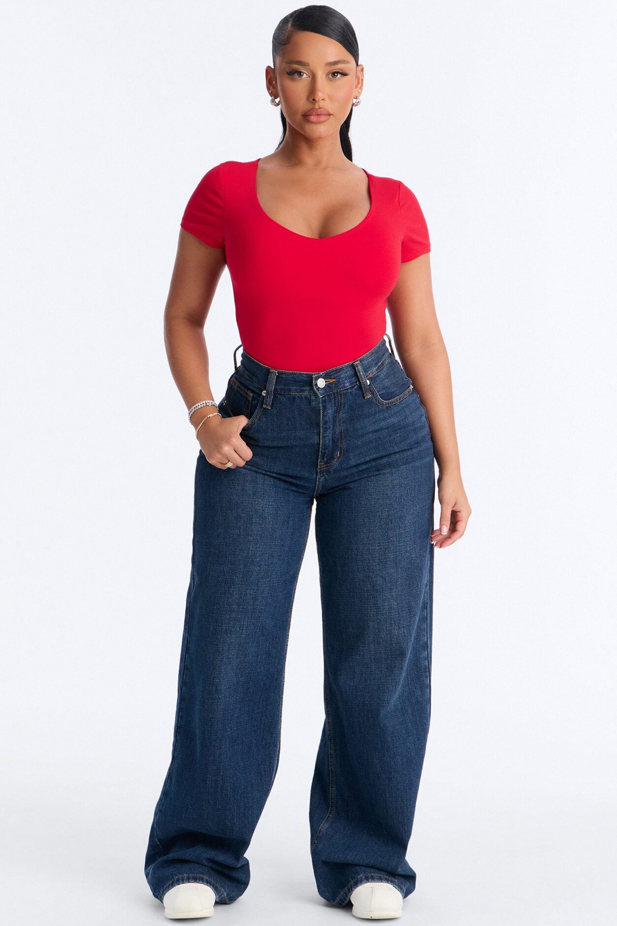 Marion Double Lined V Neck Bodysuit - Red