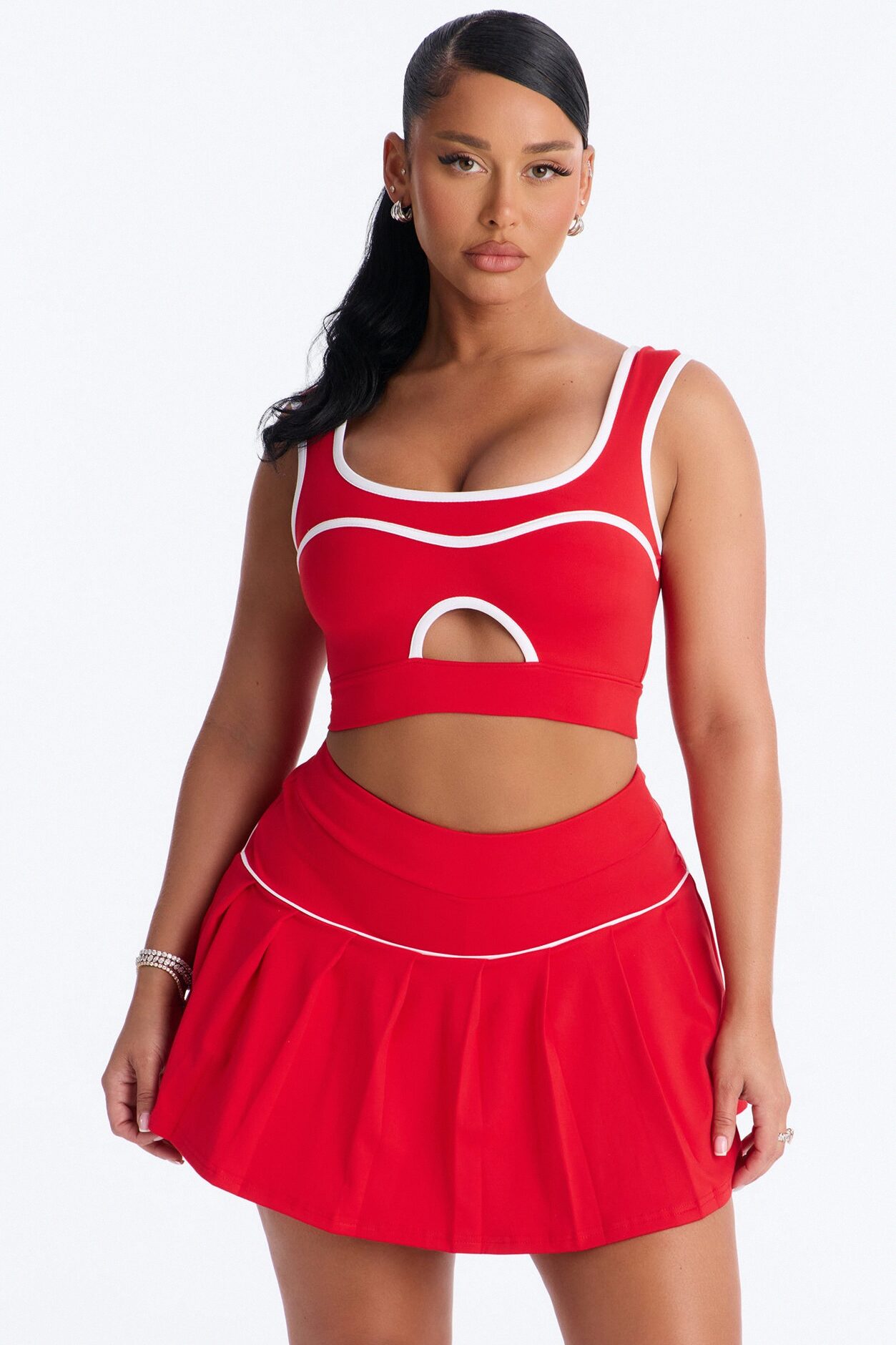 Marcy Pleated Mini Skirt Set - Red/White