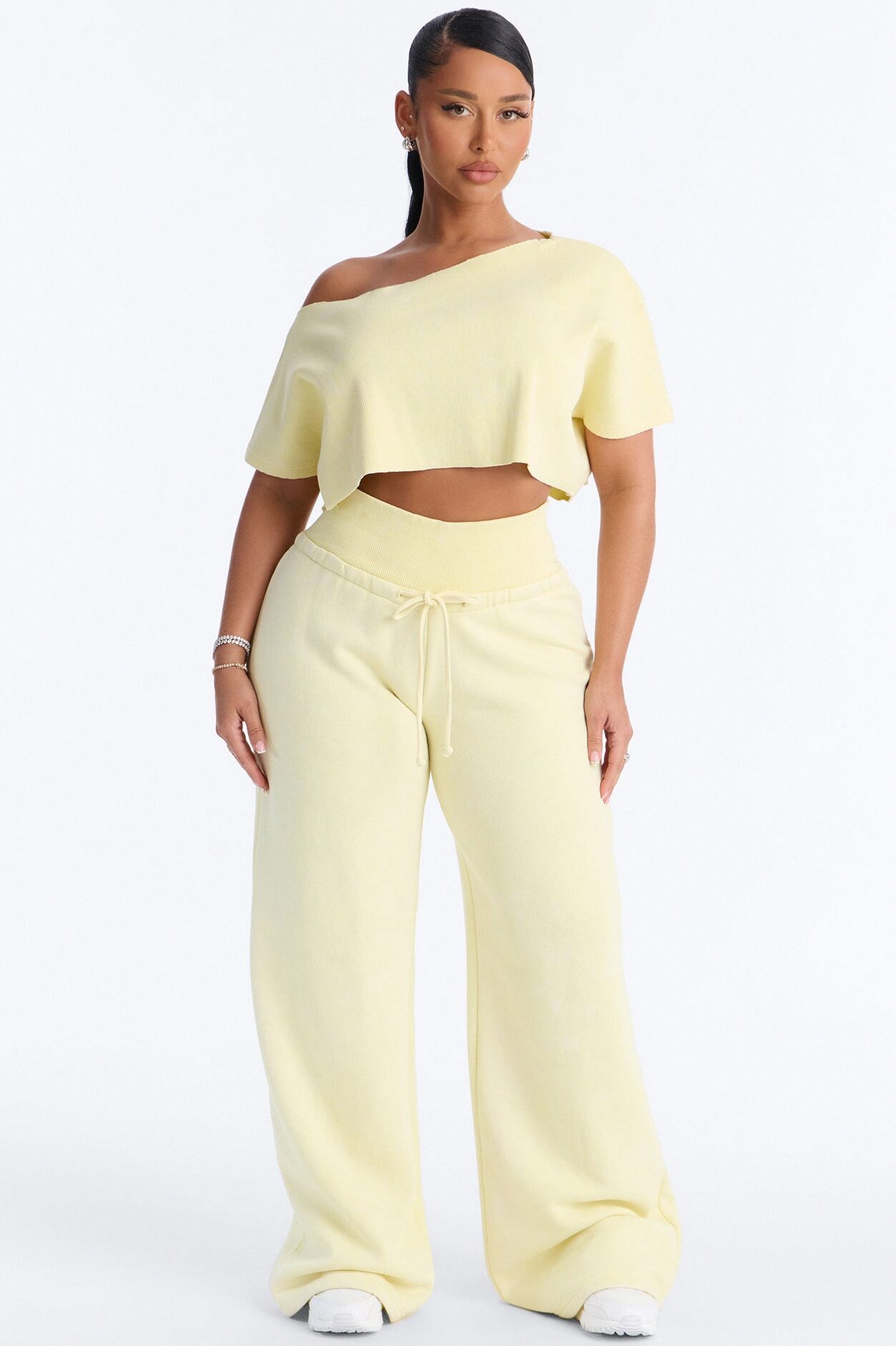 Mila Off Shoulder Top And Sweatpant Set - Yellow
