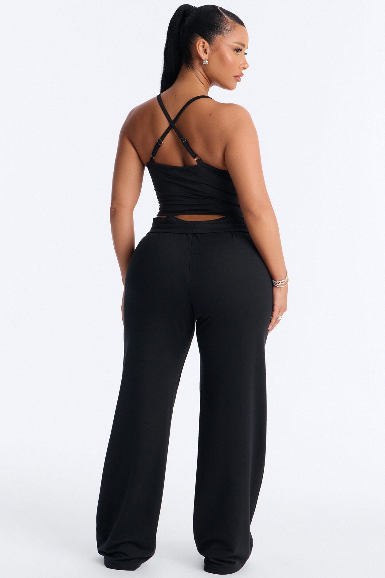 Tiana Wide Leg Pant Set - Black