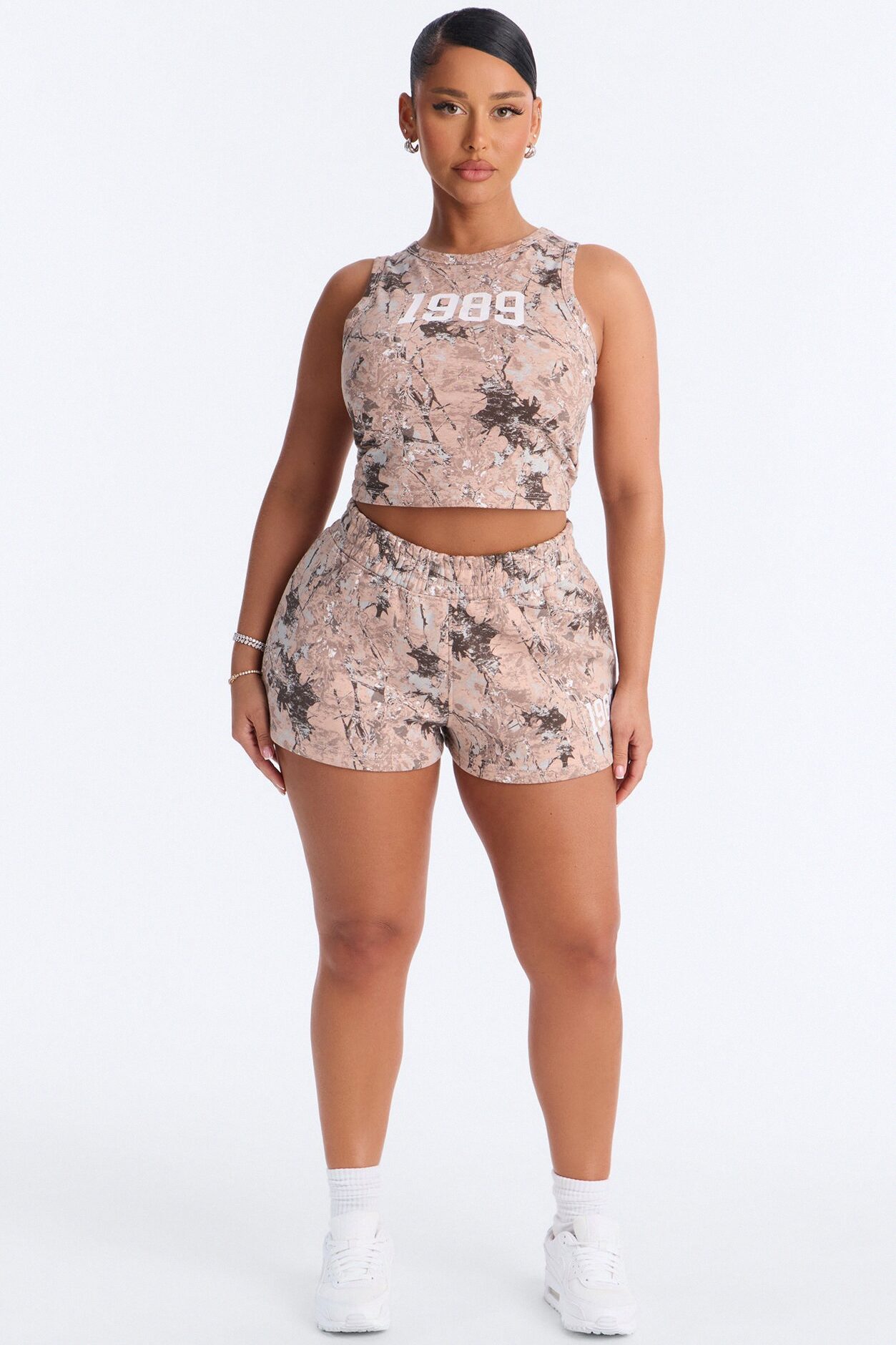 1989' Camo Fleece Short Set - Taupe/combo
